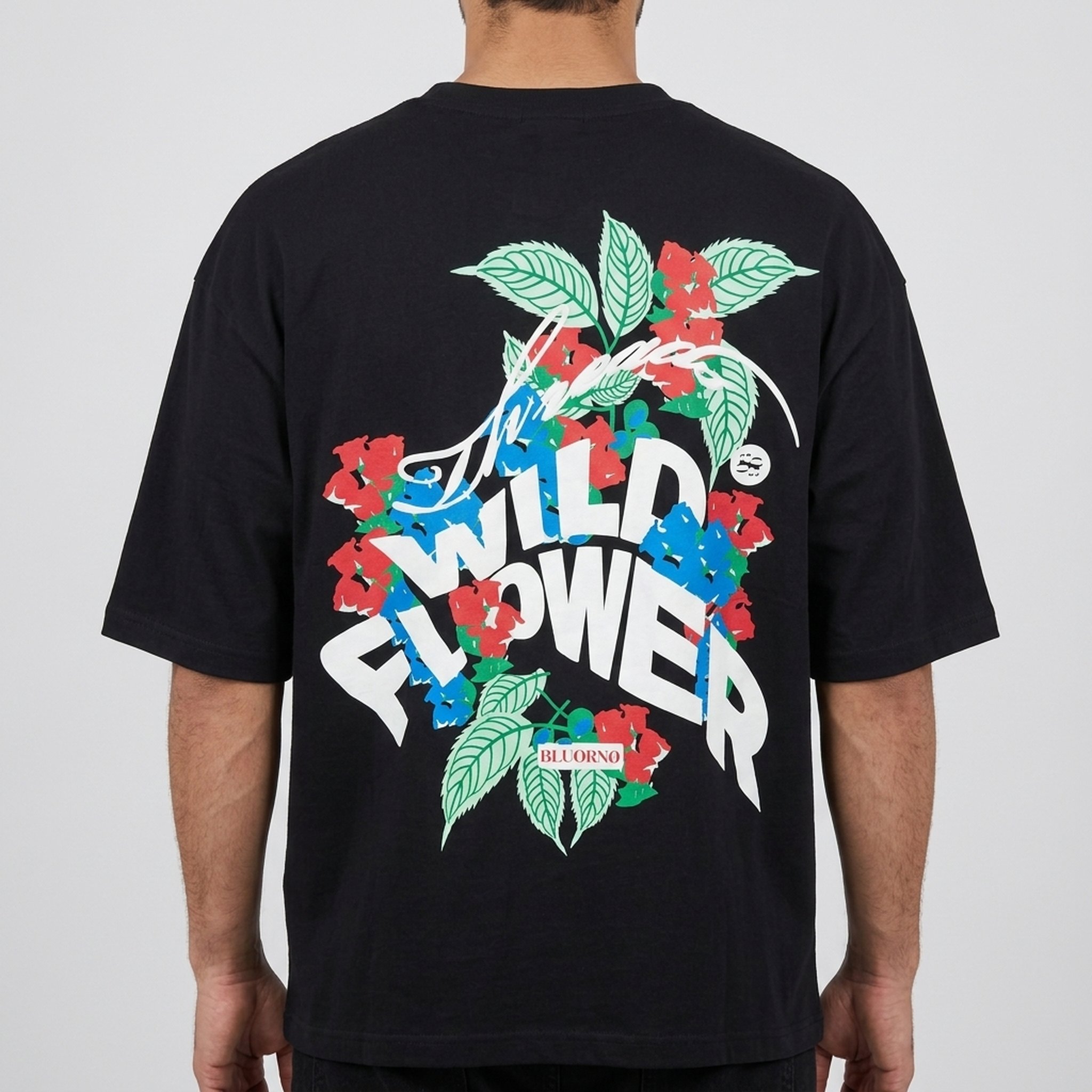 Nox18 Men's Black Floral Oversized T-Shirt 2