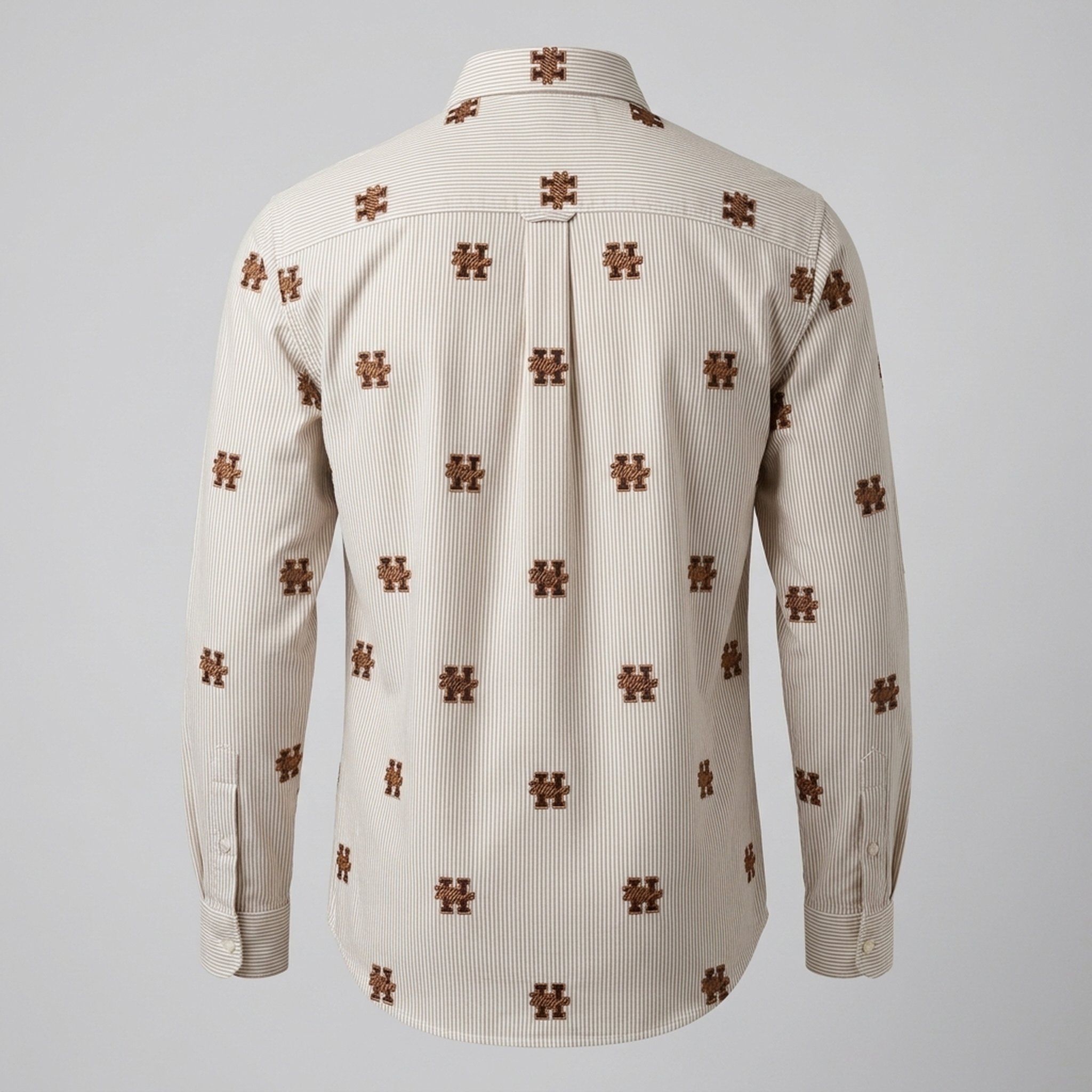 Nox18 Men's Beige Striped Embroidered Shirt 2