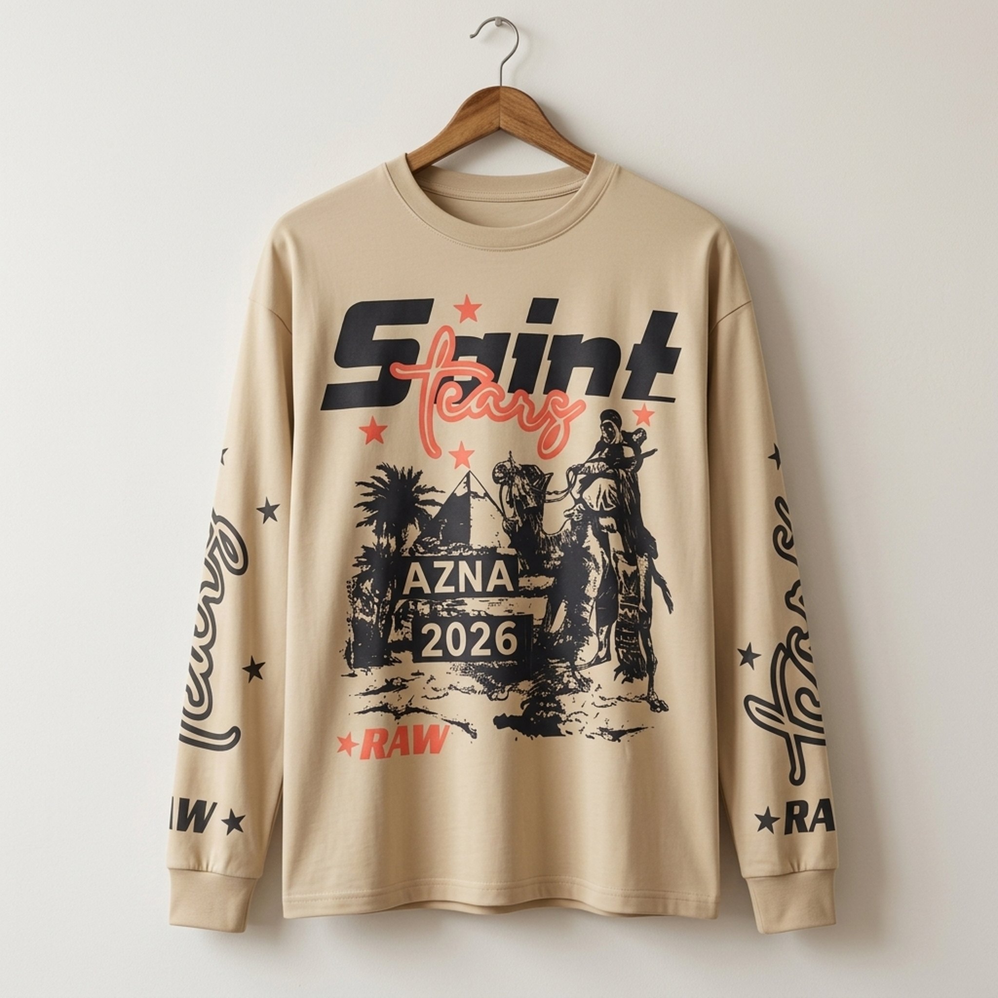 Nox18 Men's Beige Graphic Long Sleeve T-Shirt 3