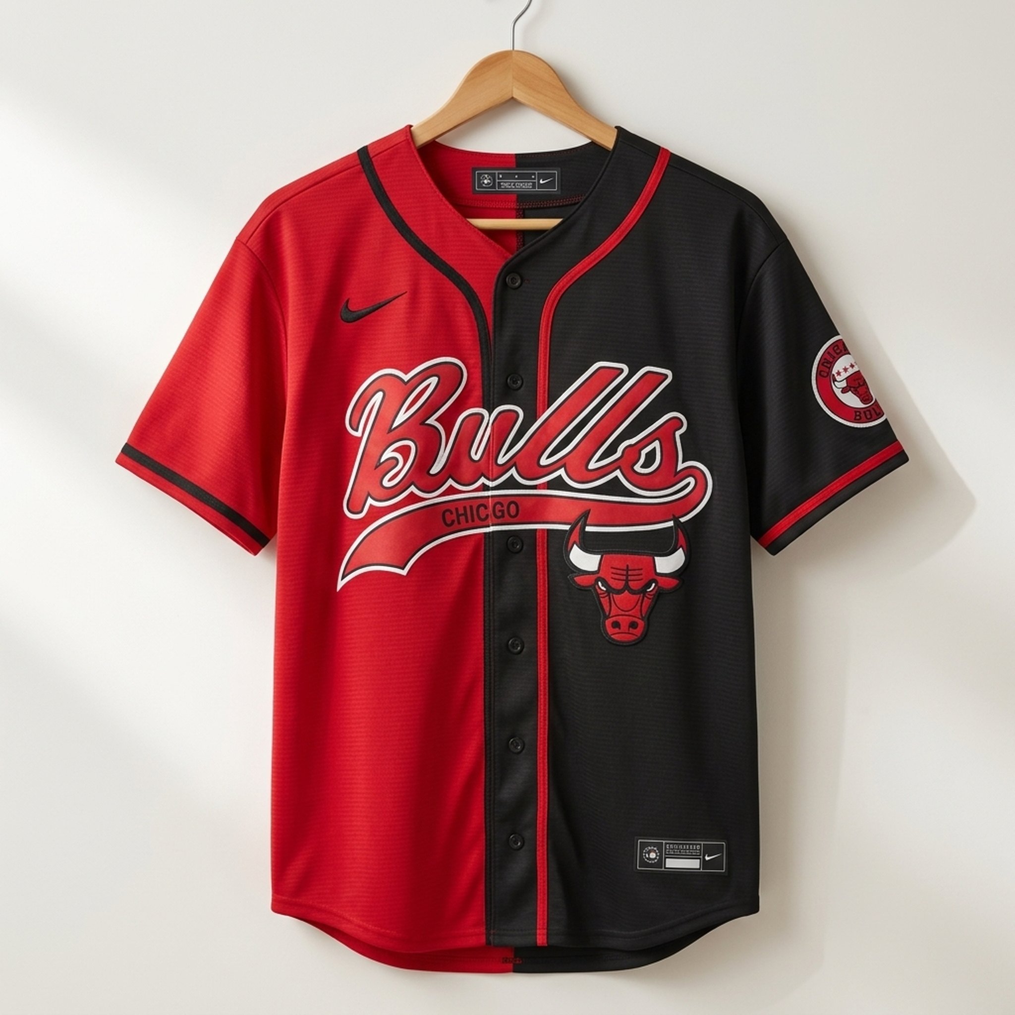 Baseball Bulls Two-Tone Red Black Sports Jersey 4