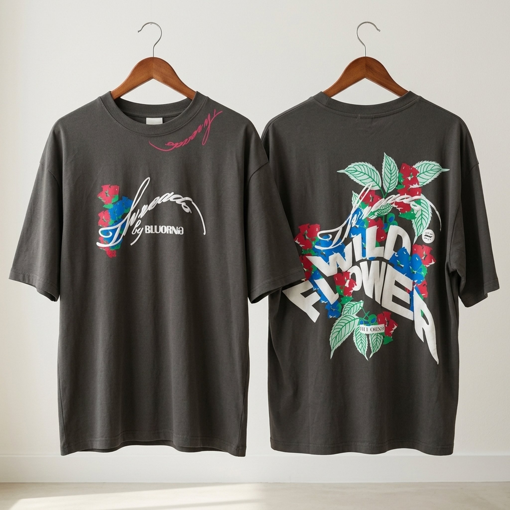 Nox18 Dark Grey Floral Graphic Men's T-Shirt 3