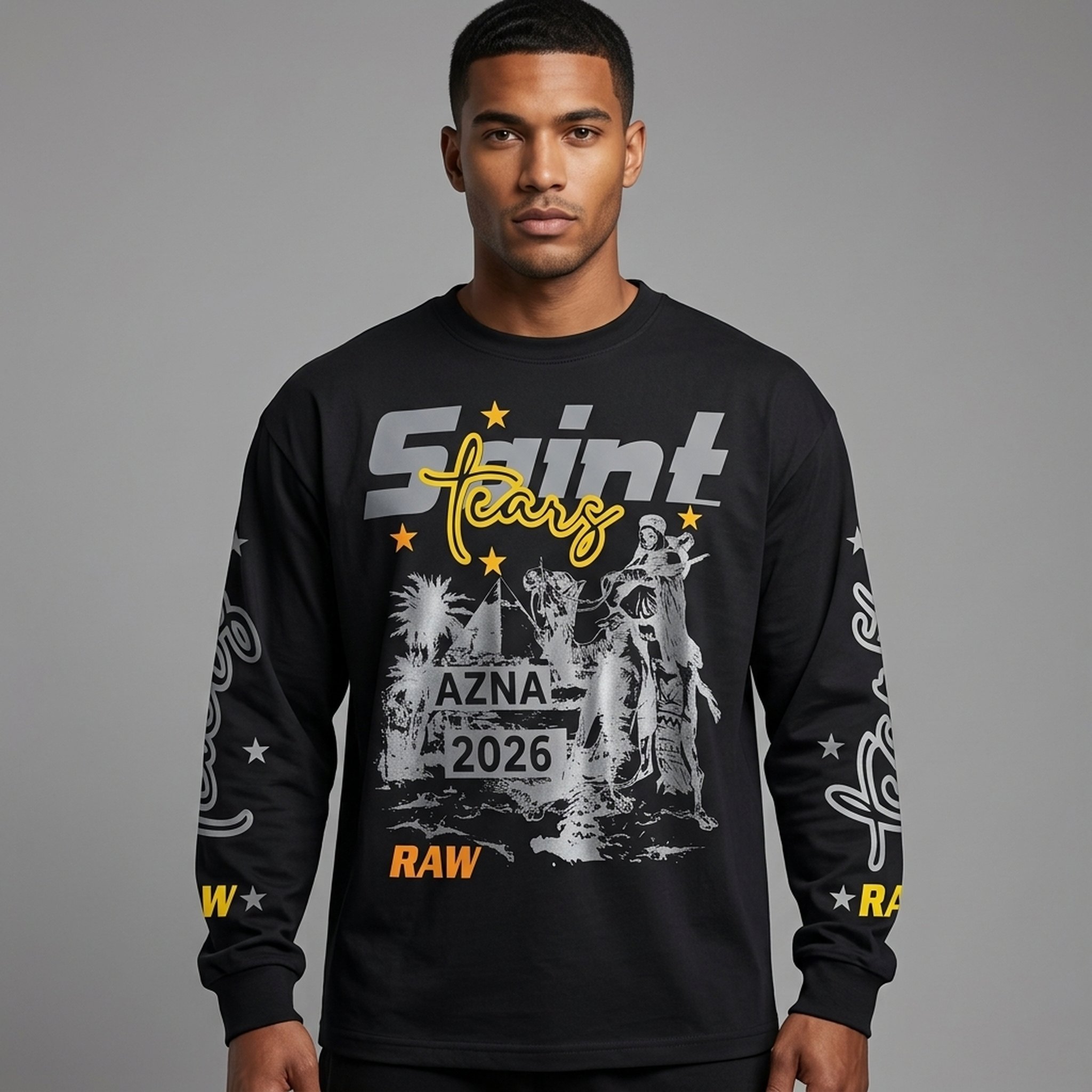 Nox18 Men's Black Graphic Print Long Sleeve T-Shirt