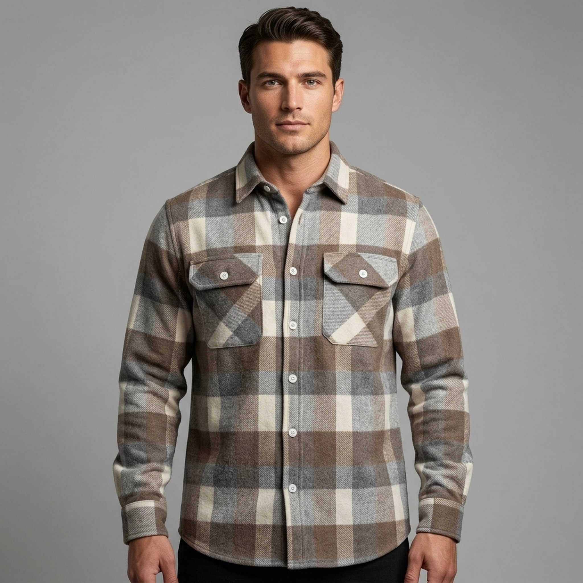 Nox18 Men's Brown Grey Plaid Shirt