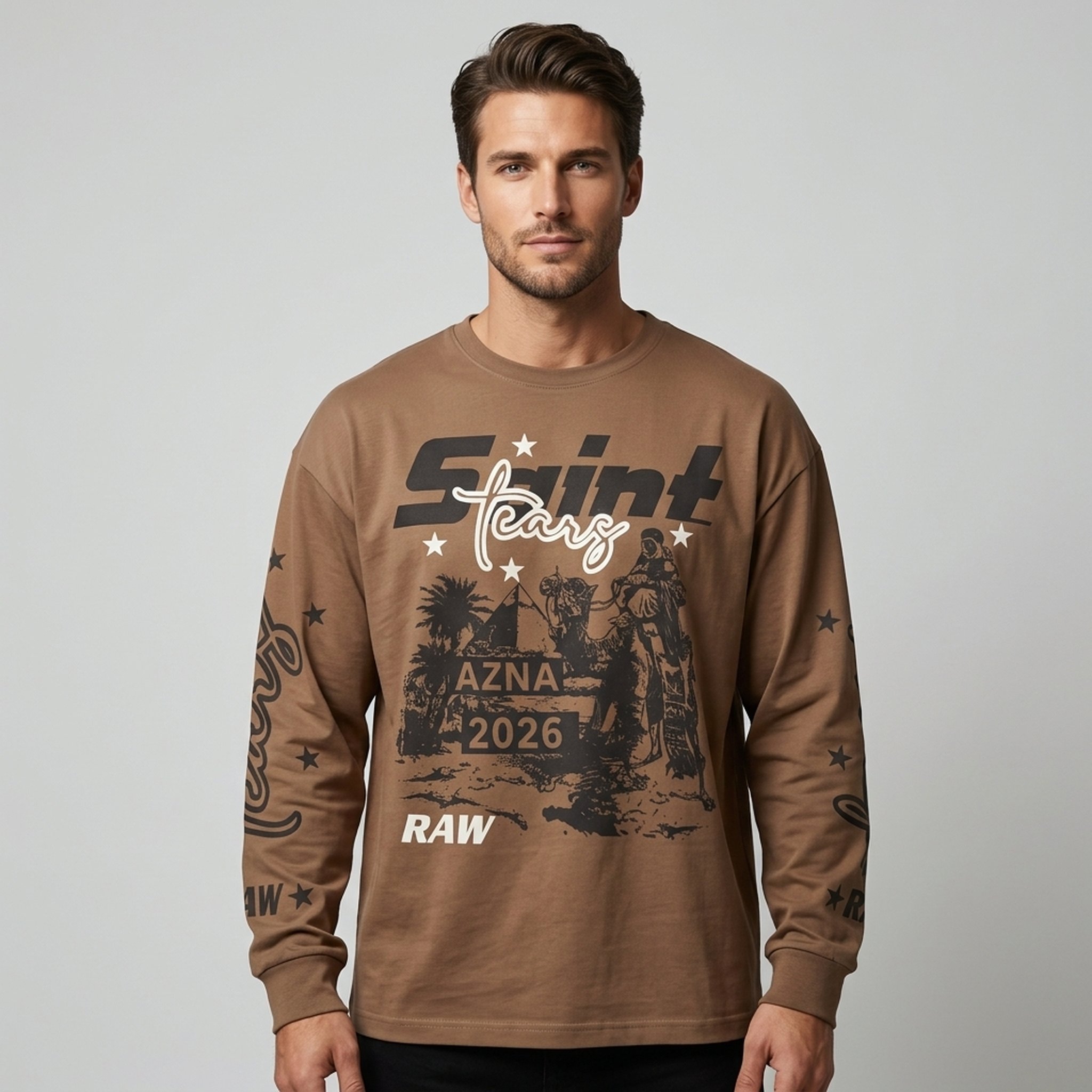 Nox18 Men's Brown Graphic Long Sleeve T-Shirt