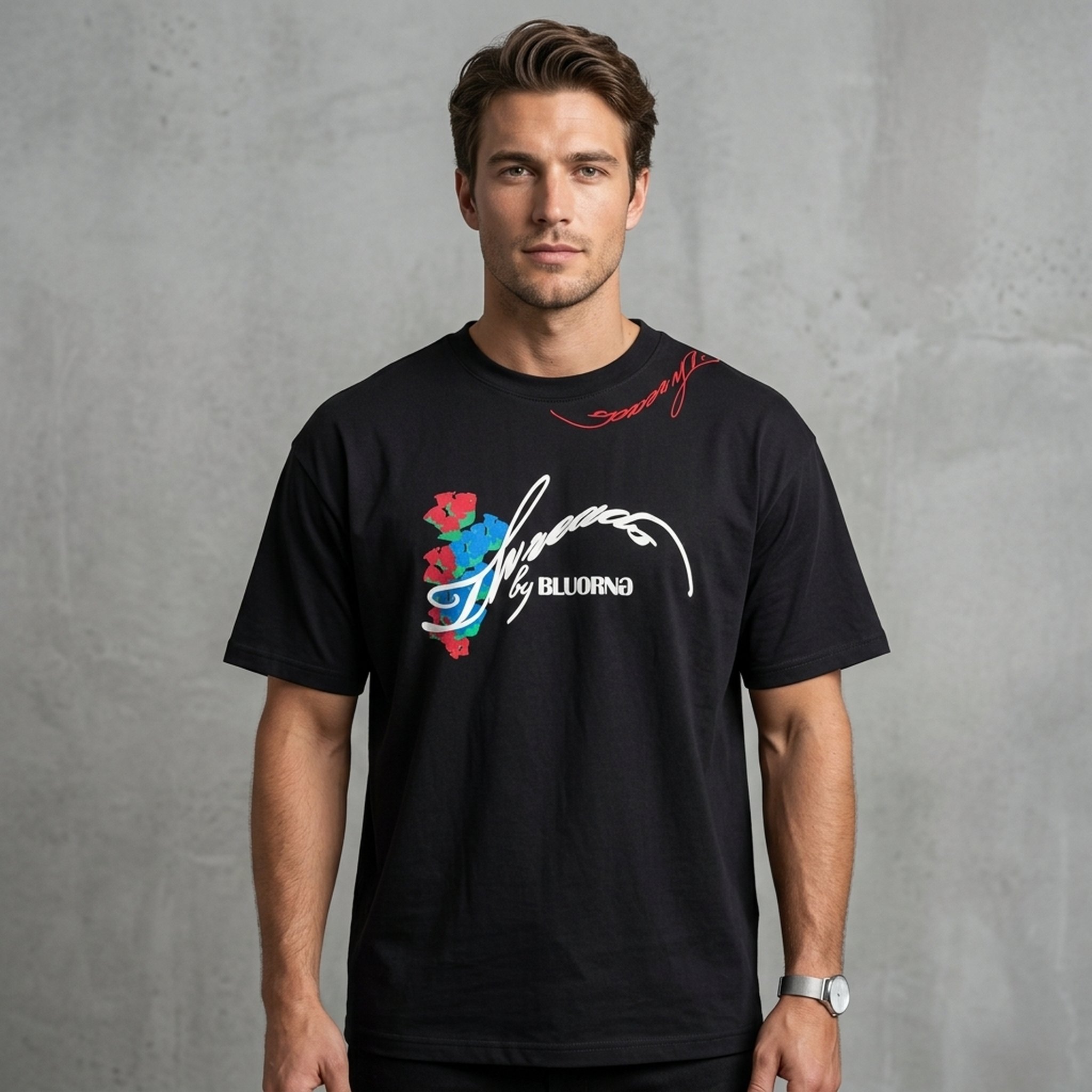 Nox18 Men's Black Floral Oversized T-Shirt