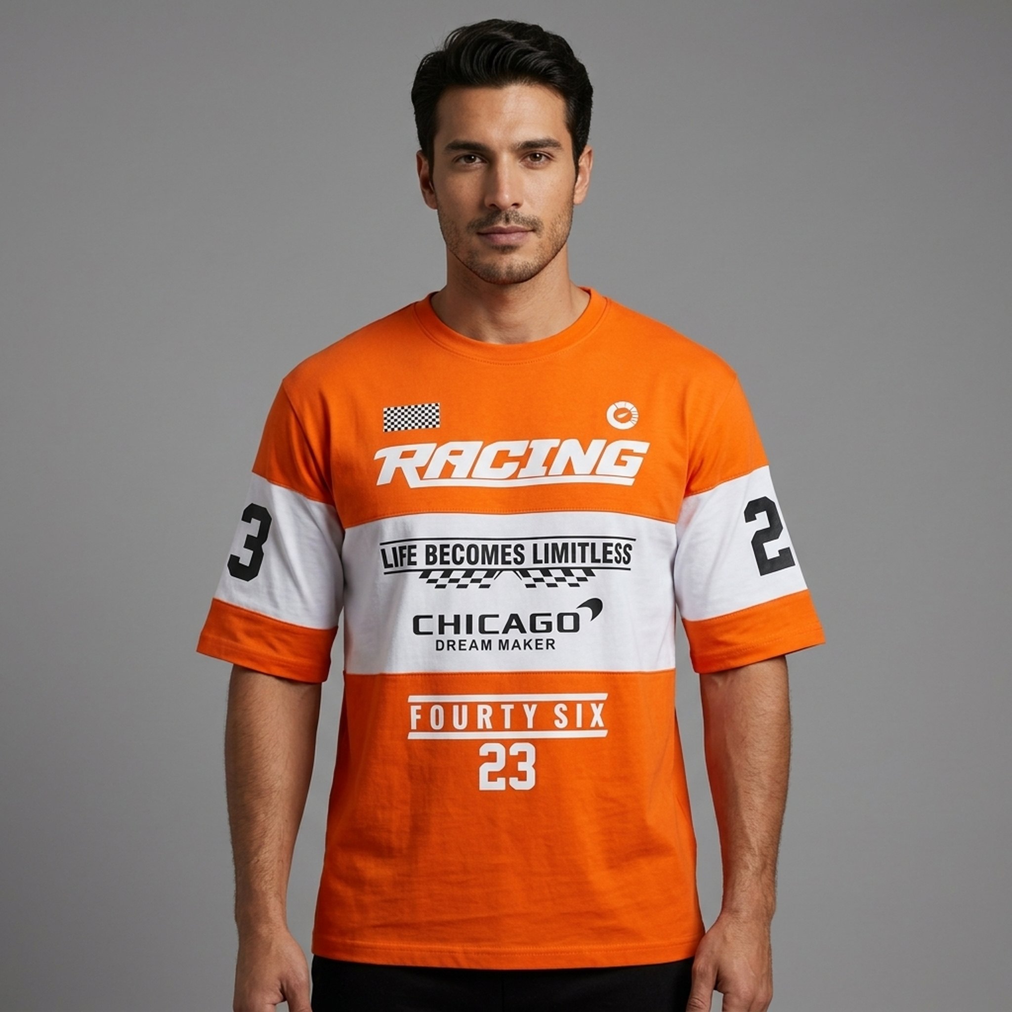 Nox18 Men's Orange Racing Graphic T-Shirt