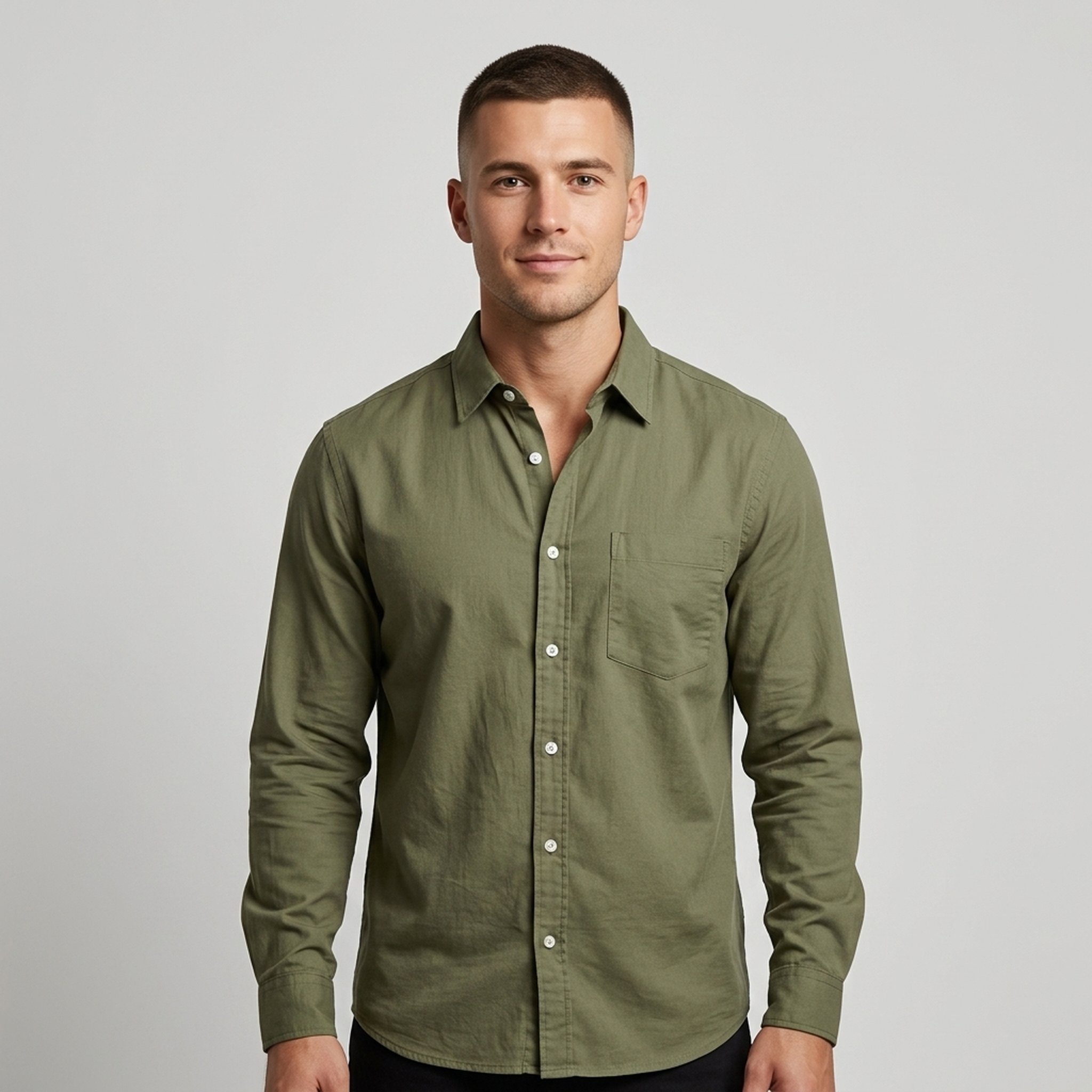 Nox18 Men's Olive Green Linen Shirt