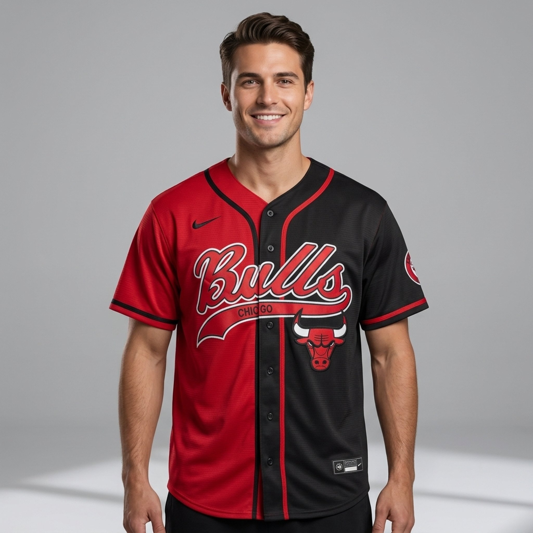 Baseball Bulls Two-Tone Red Black Sports Jersey