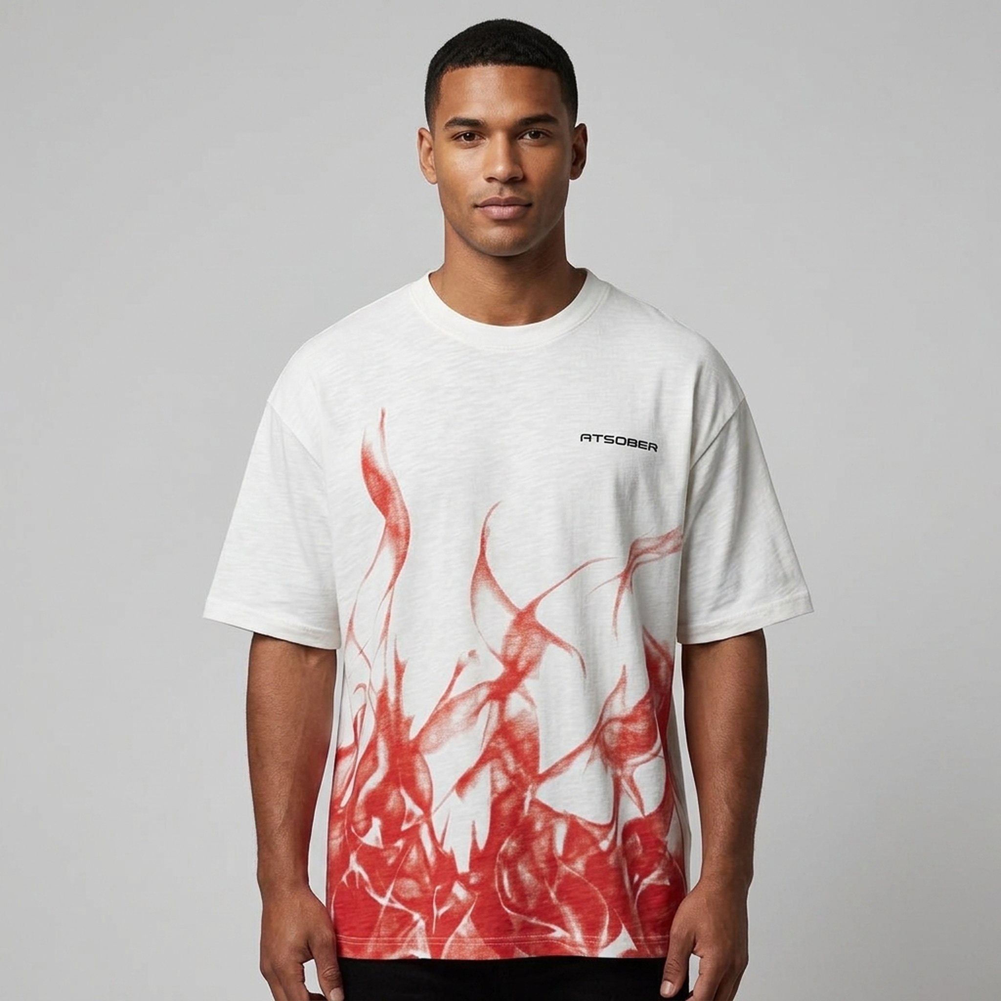 Nox18 Men's Oversized Flame Print T-Shirt