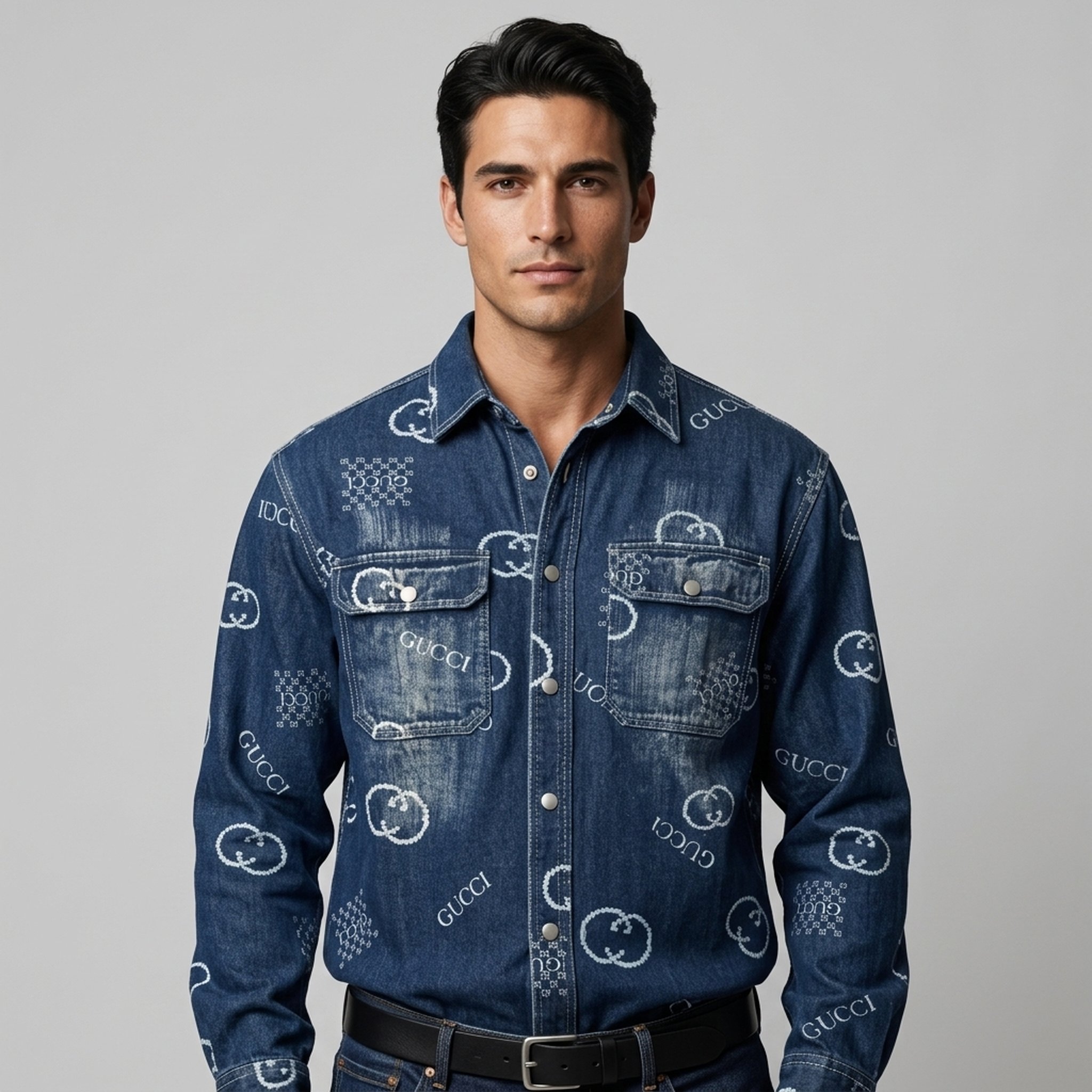 Nox18 Men's Patterned Washed Denim Shirt