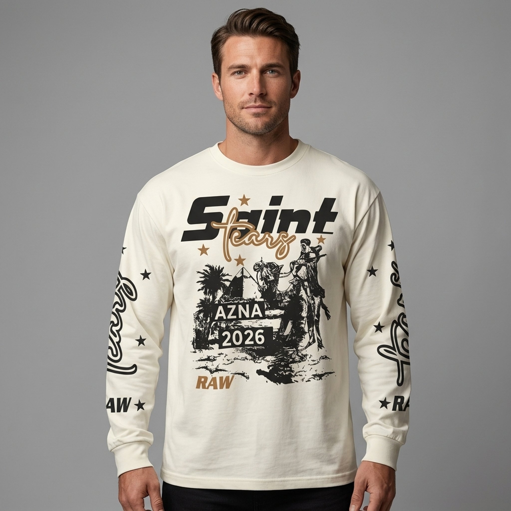 Nox18 Men's Off-White Graphic Long-Sleeve T-Shirt