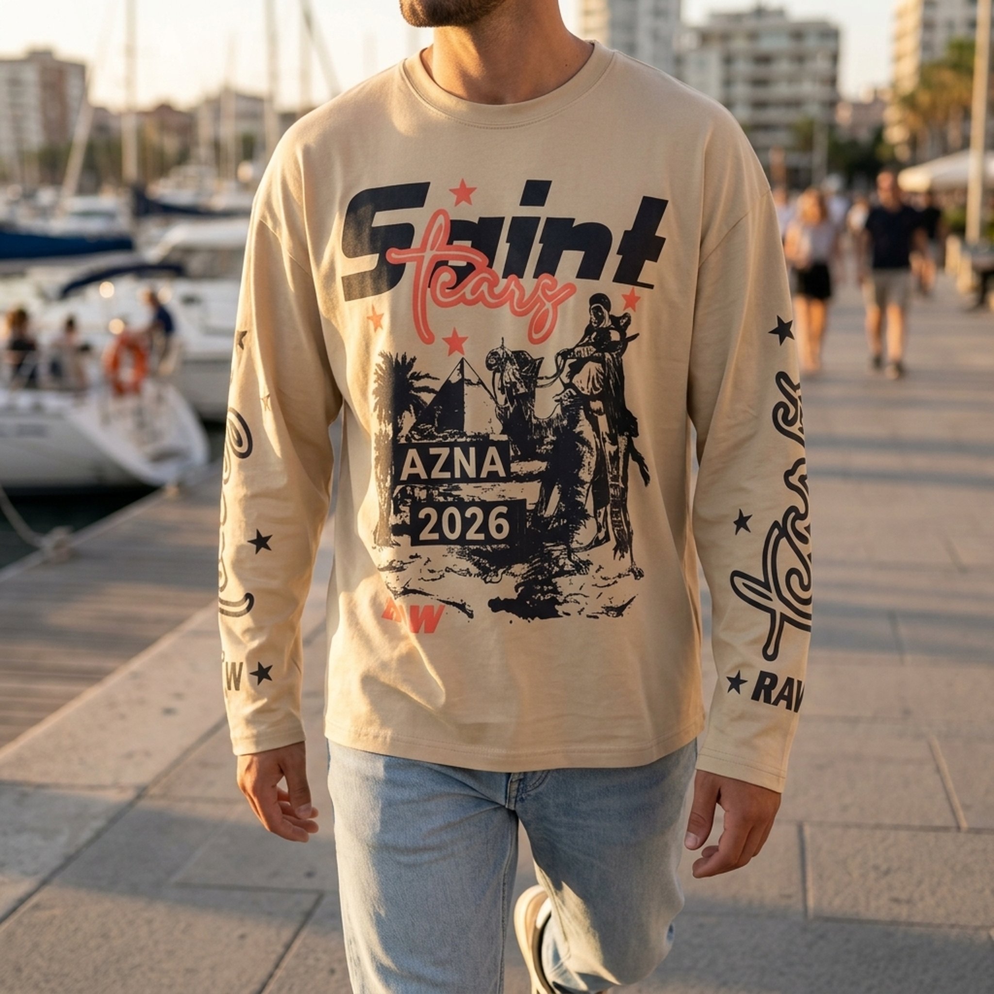 Nox18 Men's Beige Graphic Long Sleeve T-Shirt 5