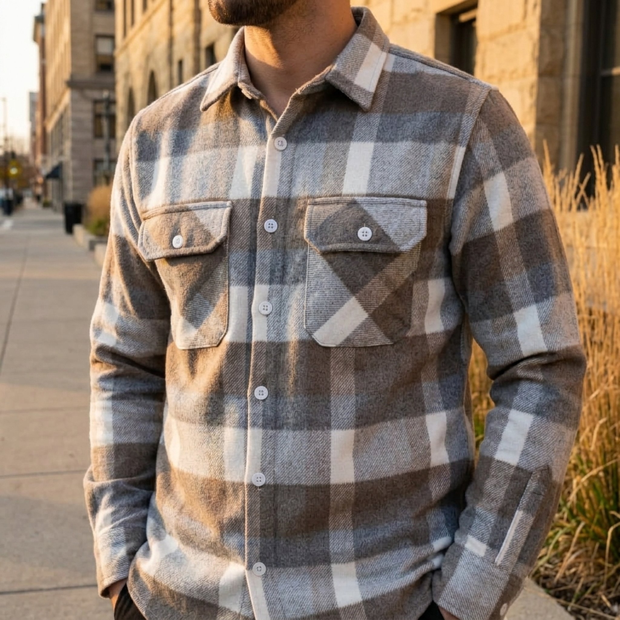 Nox18 Men's Brown Grey Plaid Shirt 5