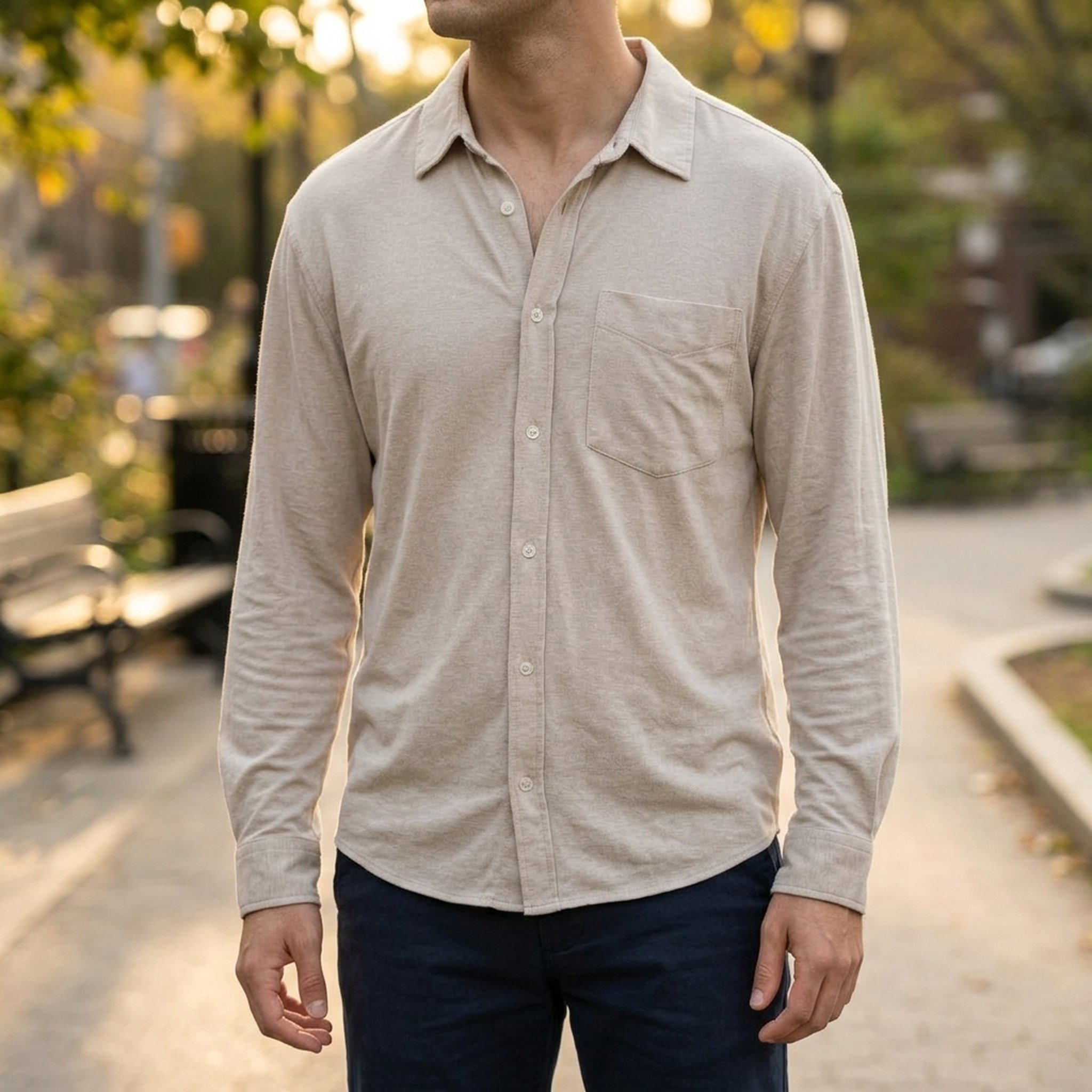 Nox18 Men's Beige Knit Button-Down Shirt 4