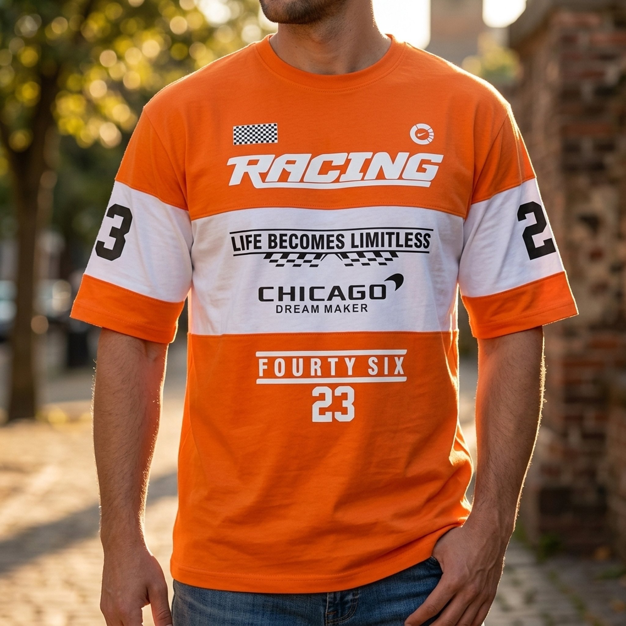 Nox18 Men's Orange Racing Graphic T-Shirt 5