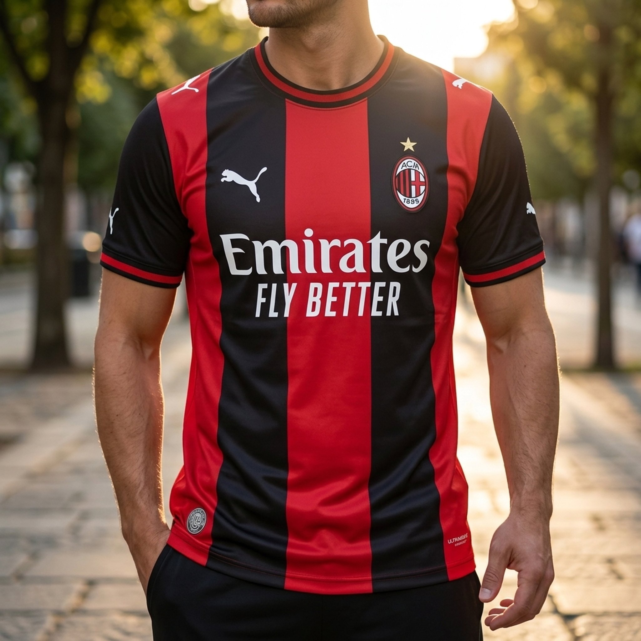 Nox18 Men's AC Milan Red Black Striped Jersey 5