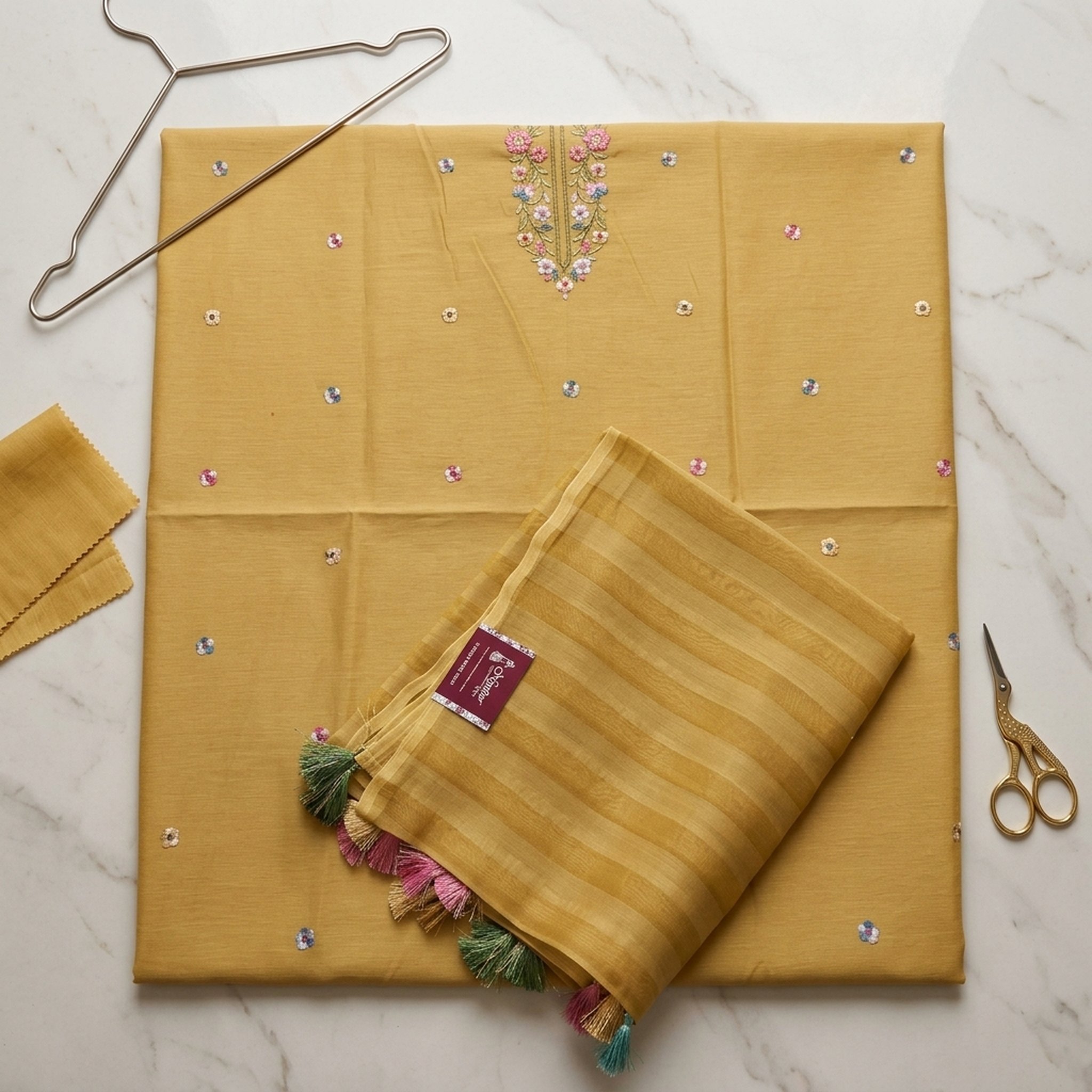 Noopur Clothing Unstitched Olive Green Embroidered Suit Set 4