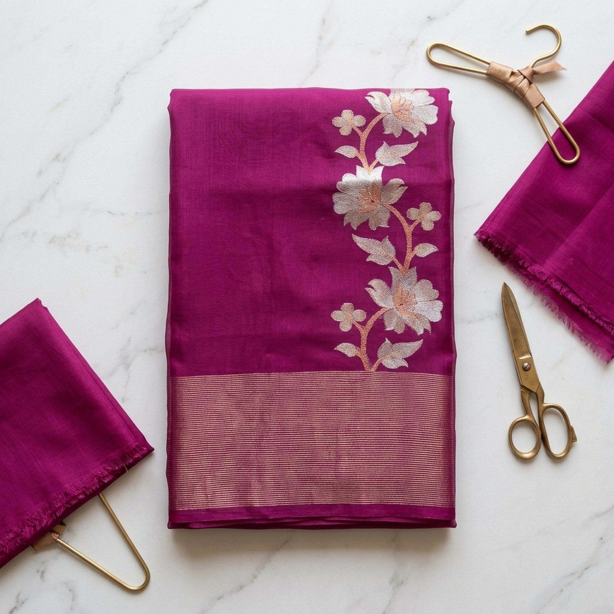 Noopur Clothing Magenta Embroidered Silk Blend Saree 4