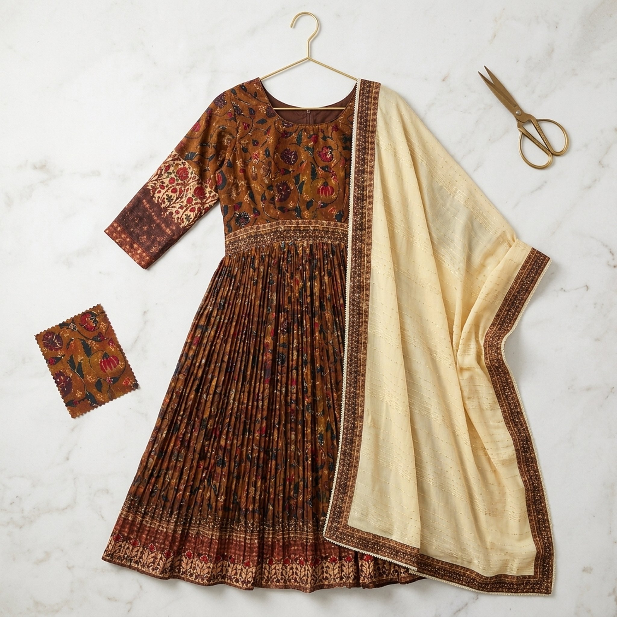 Noopur Clothing Women's Brown Printed Anarkali Suit Set 4