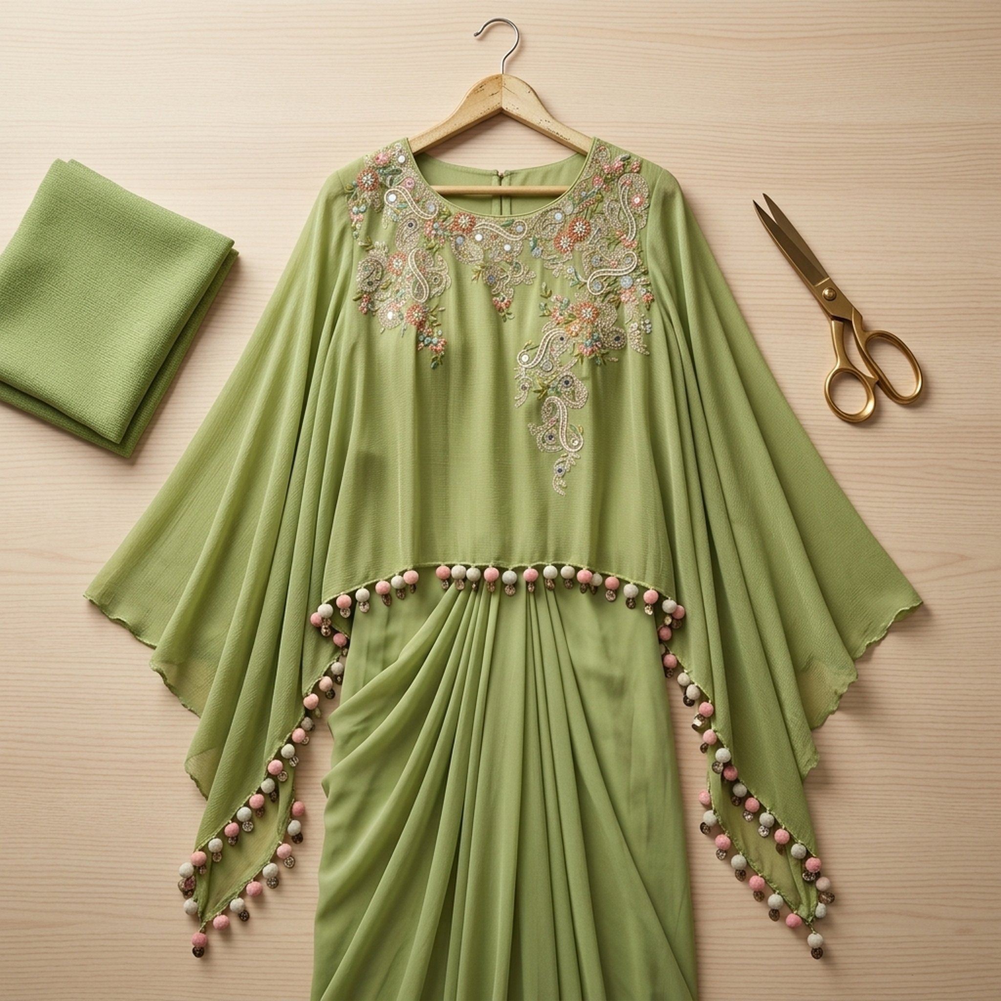 Noopur Clothing Green Embroidered Cape Top Dhoti Set (witoo10) 4