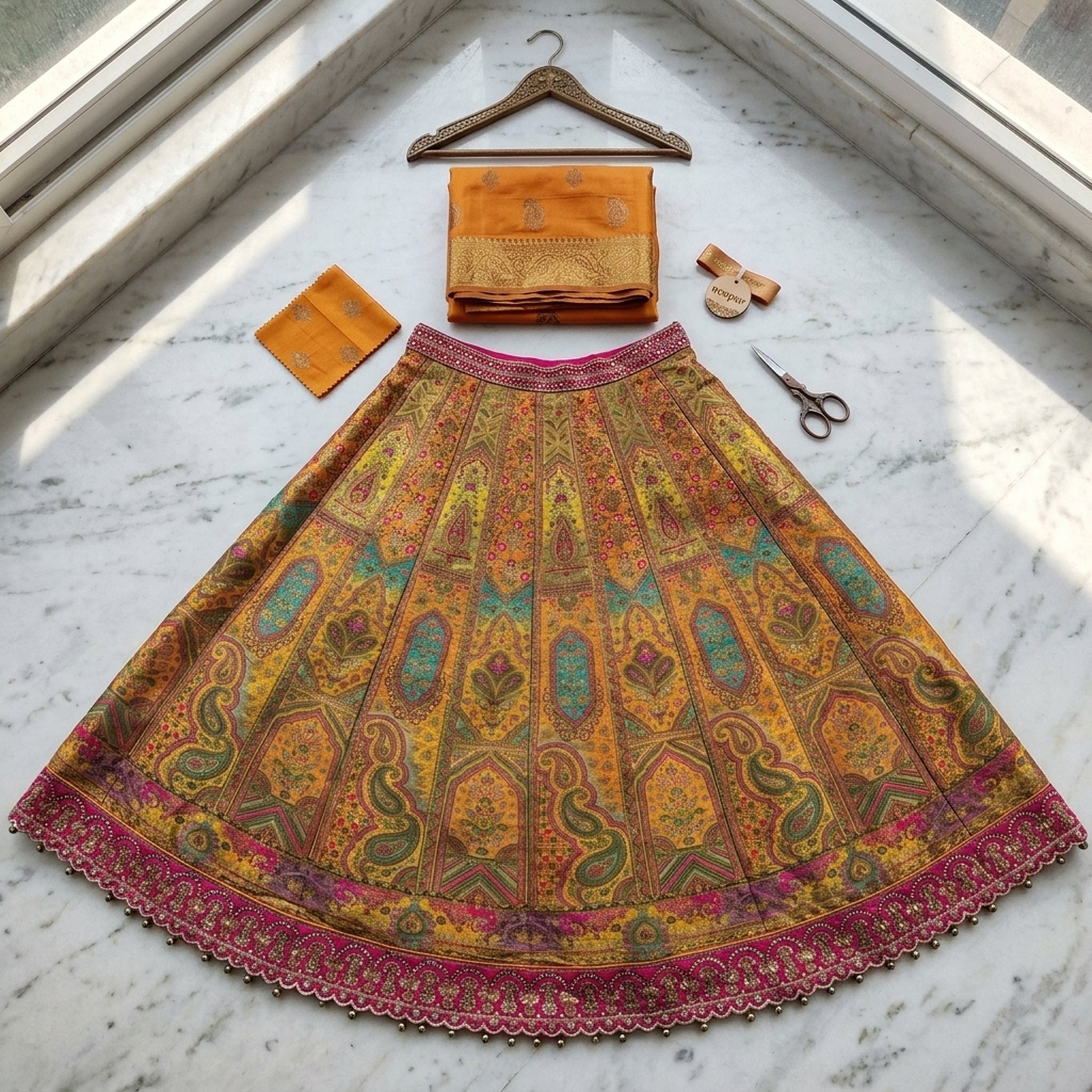 Noopur Clothing Mustard Paisley Embroidered Lehenga Set 4