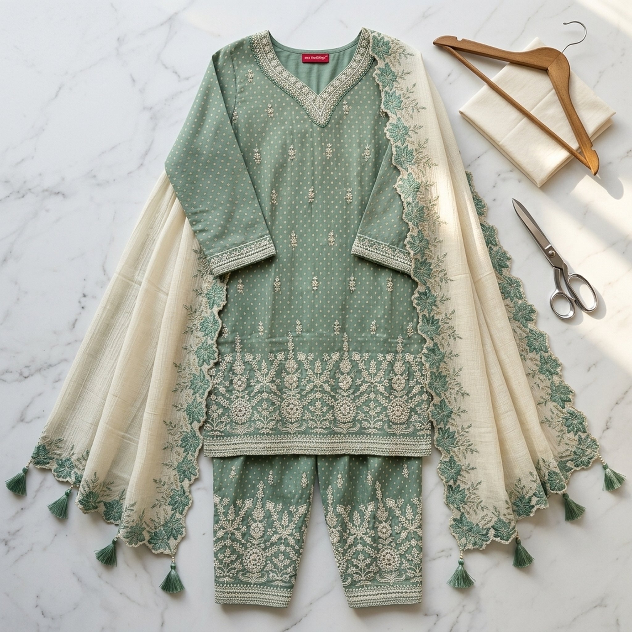 Noopur Clothing Embroidered Sage Green Salwar Suit Set 4
