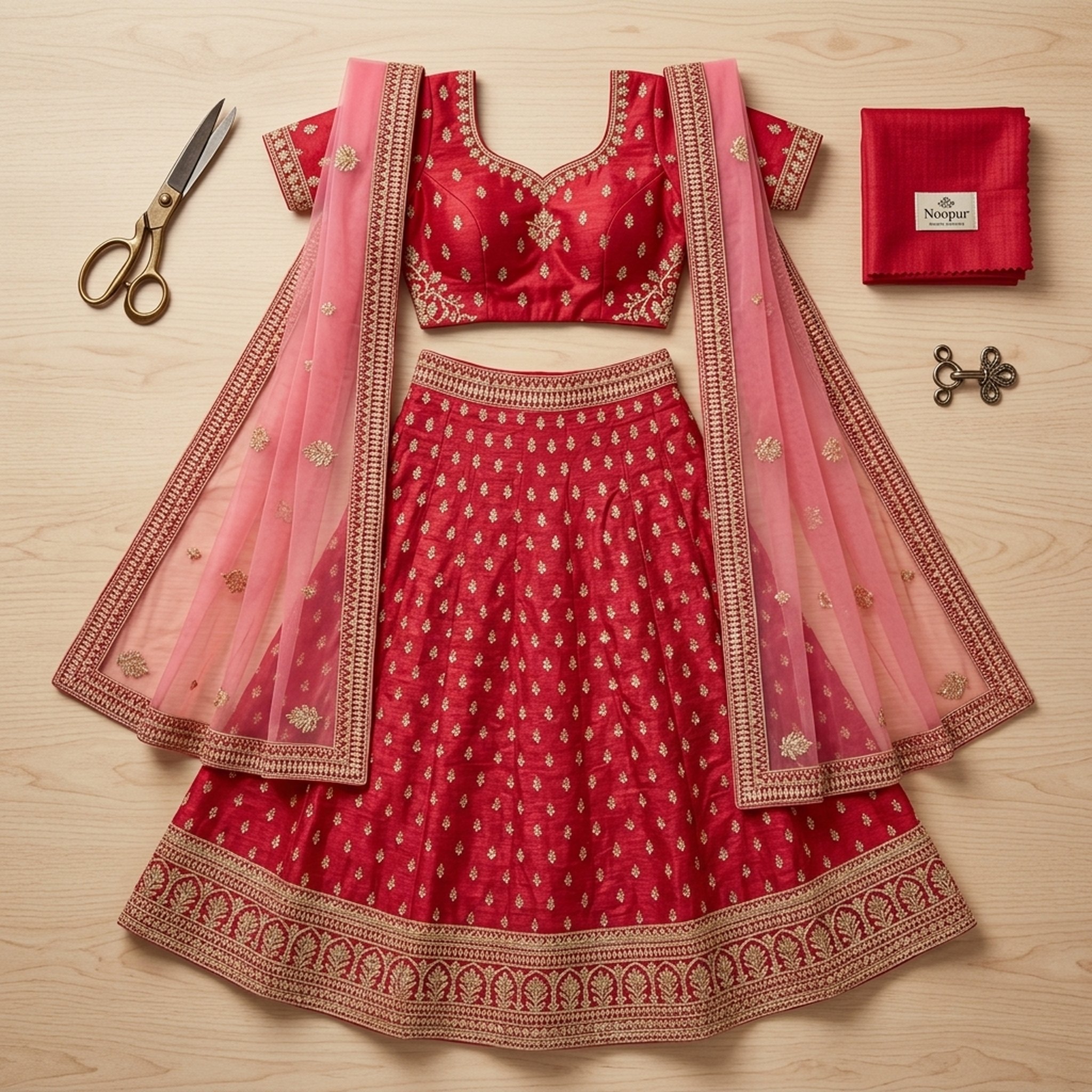 Noopur Clothing Traditional Red Embroidered Lehenga Set 4