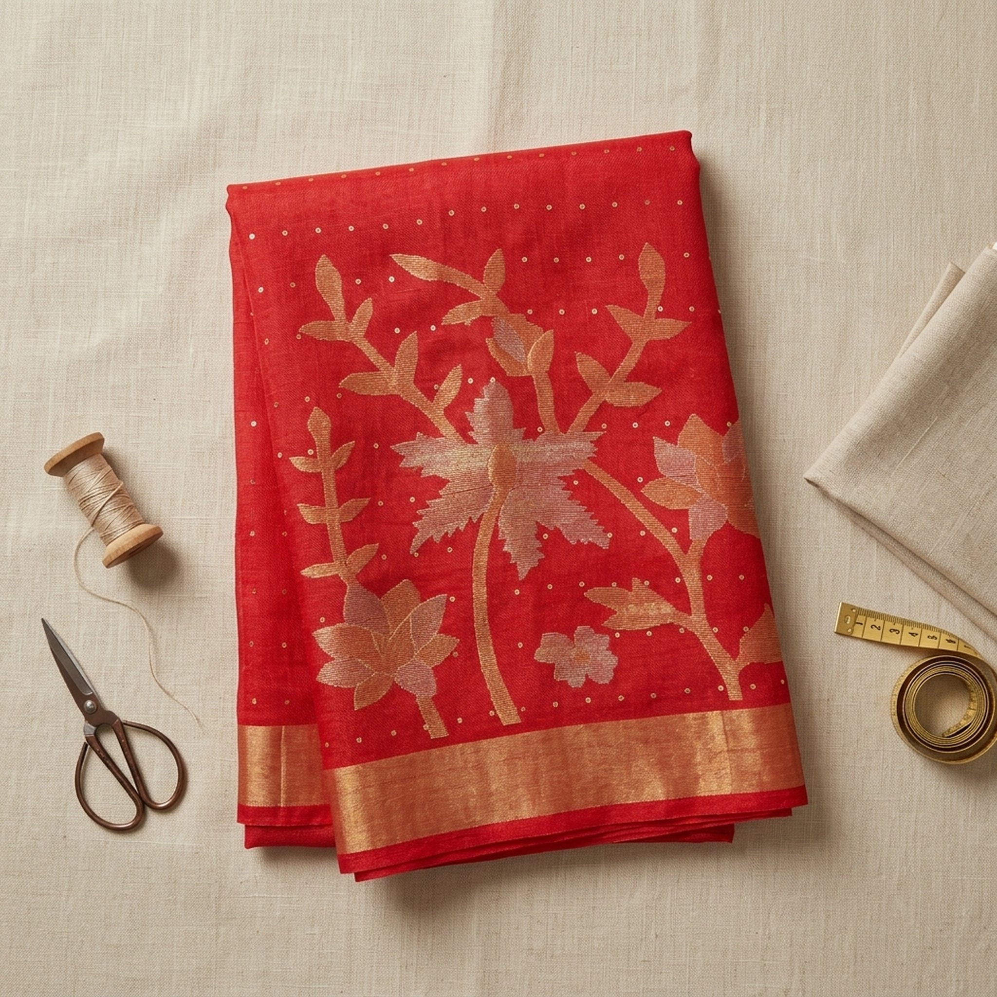 Noopur Clothing Red Gold Zari Woven Saree 4