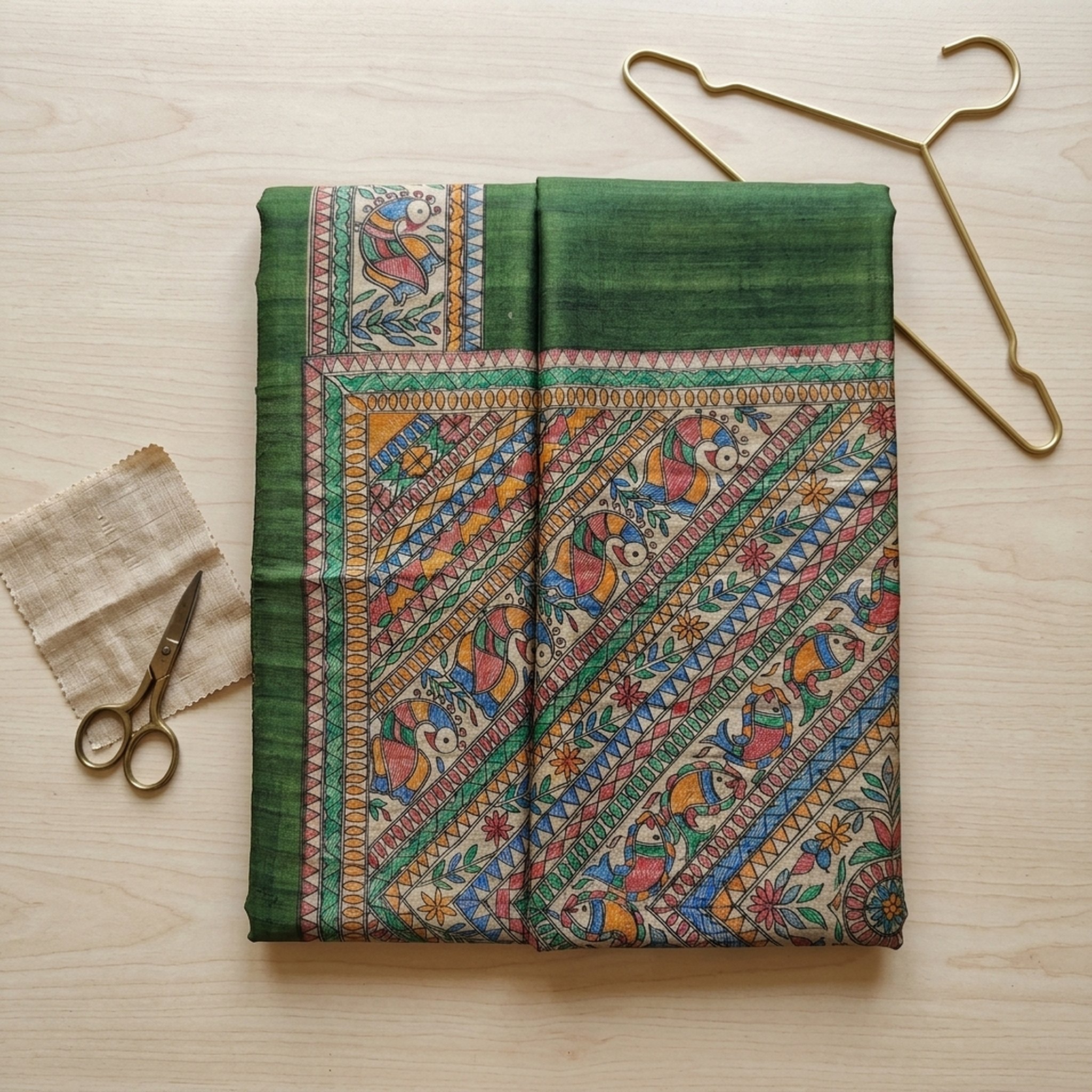Noopur Clothing Green Handpainted Tussar Silk Saree 4