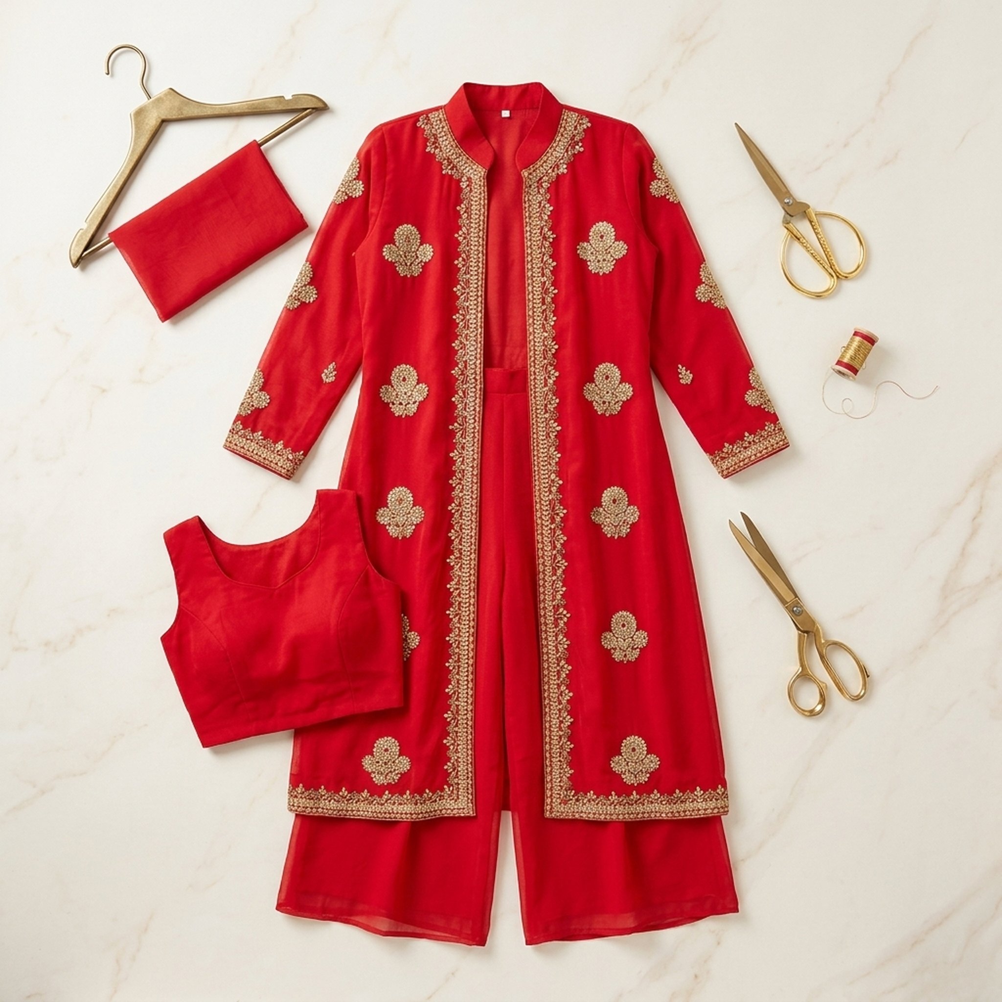 Noopur Clothing Red Embroidered Three-Piece Ethnic Set 4