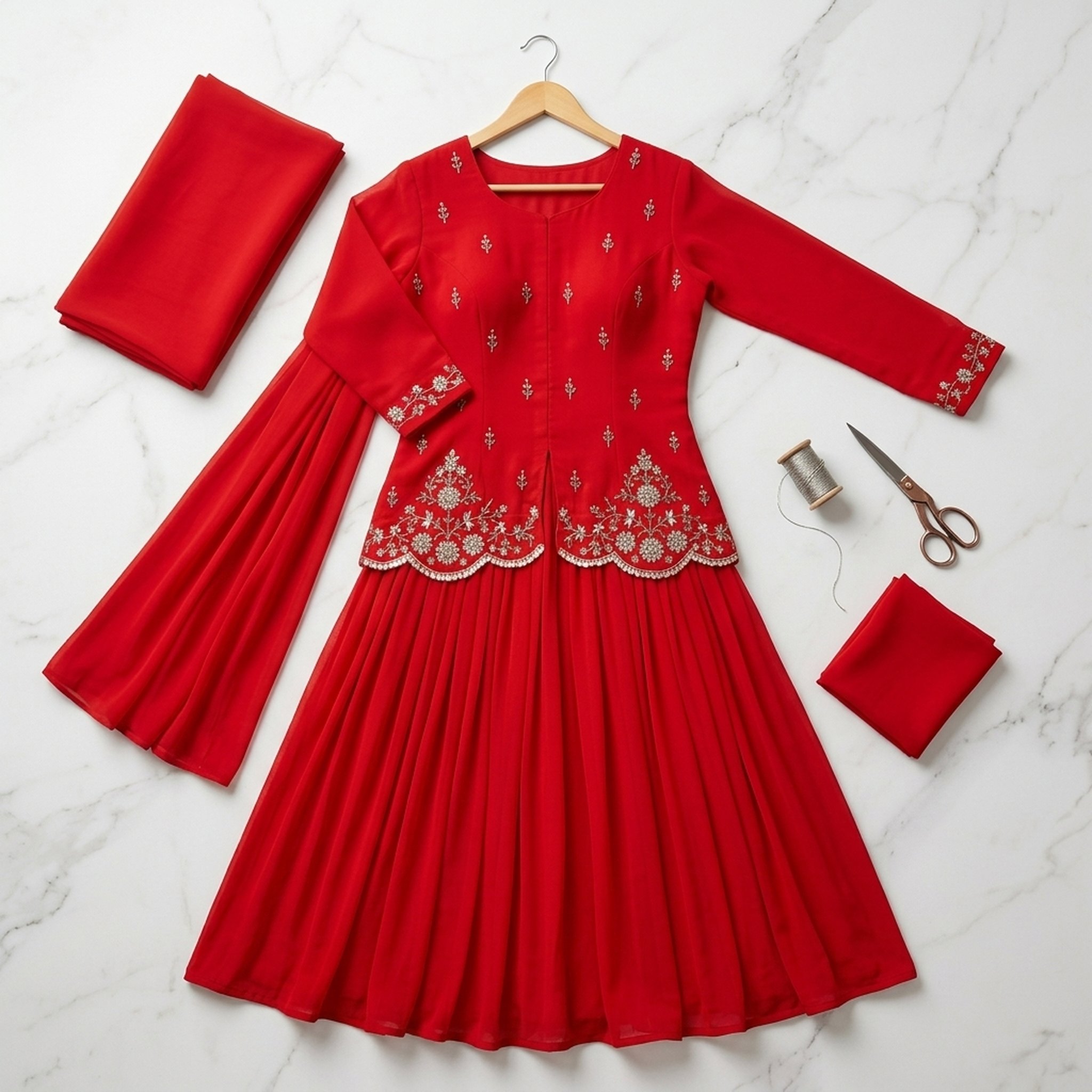 Noopur Clothing Red Embroidered Peplum Skirt Set (na2308) 4