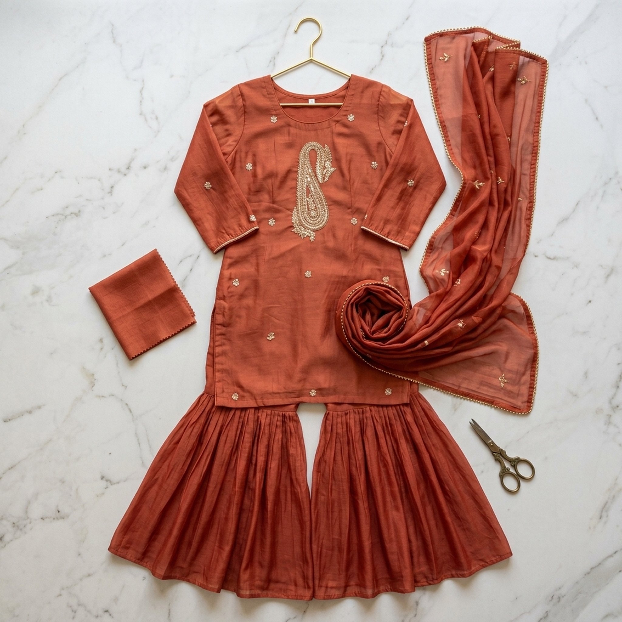 Noopur Clothing Rust Embroidered Kurti Sharara Set (N565905) 4