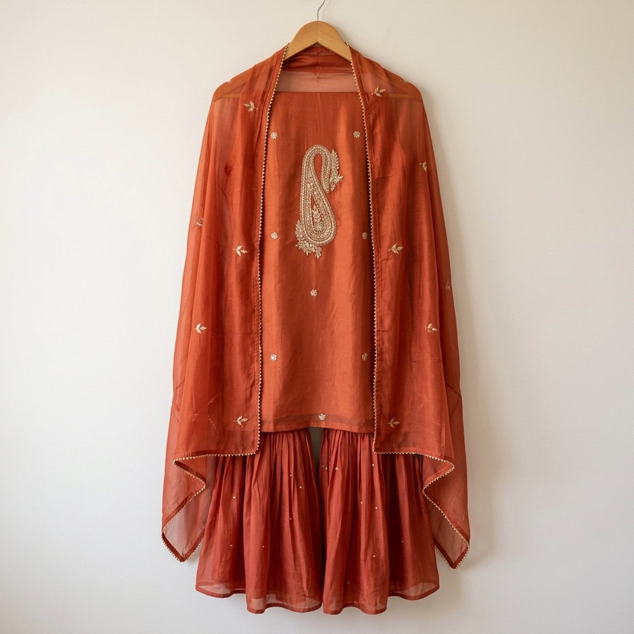 Noopur Clothing Rust Embroidered Kurti Sharara Set (N565905) 3