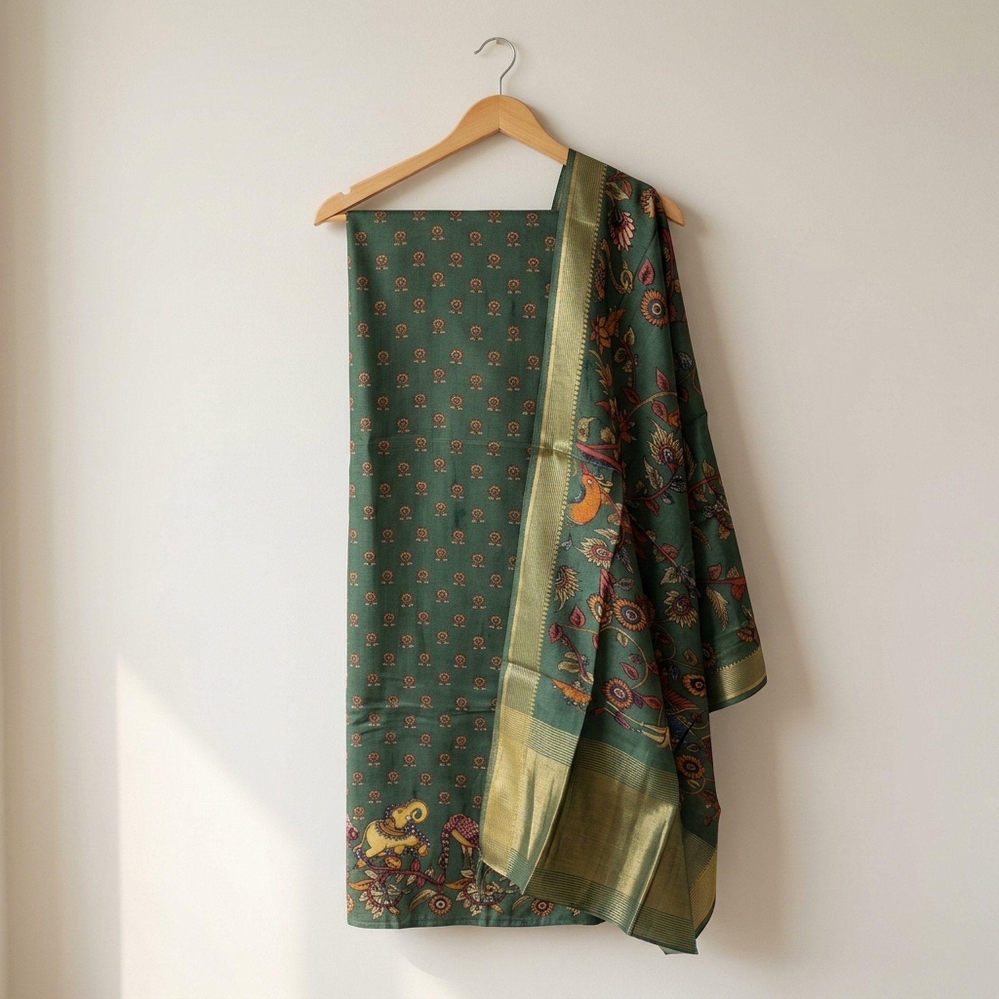 Noopur Clothing Green Ethnic Print Unstitched Suit Fabric dm 9173 2