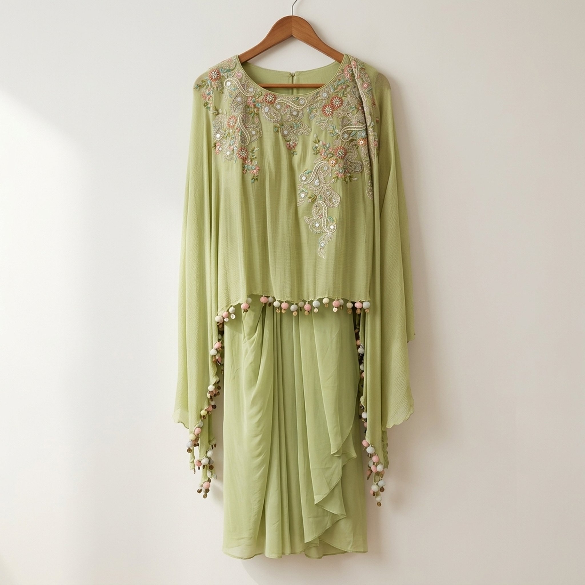 Noopur Clothing Green Embroidered Cape Top Dhoti Set (witoo10) 3