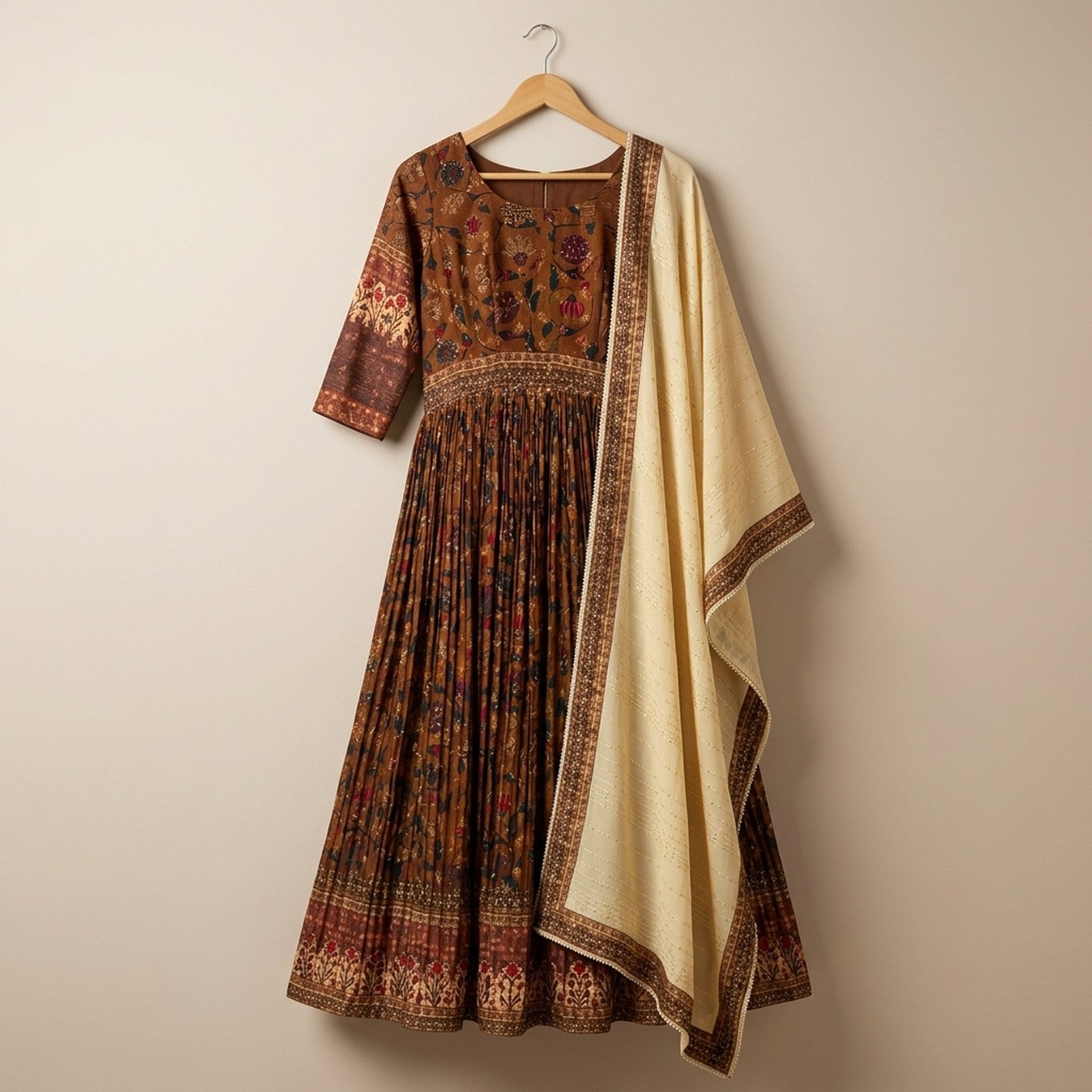 Noopur Clothing Women's Brown Printed Anarkali Suit Set 3