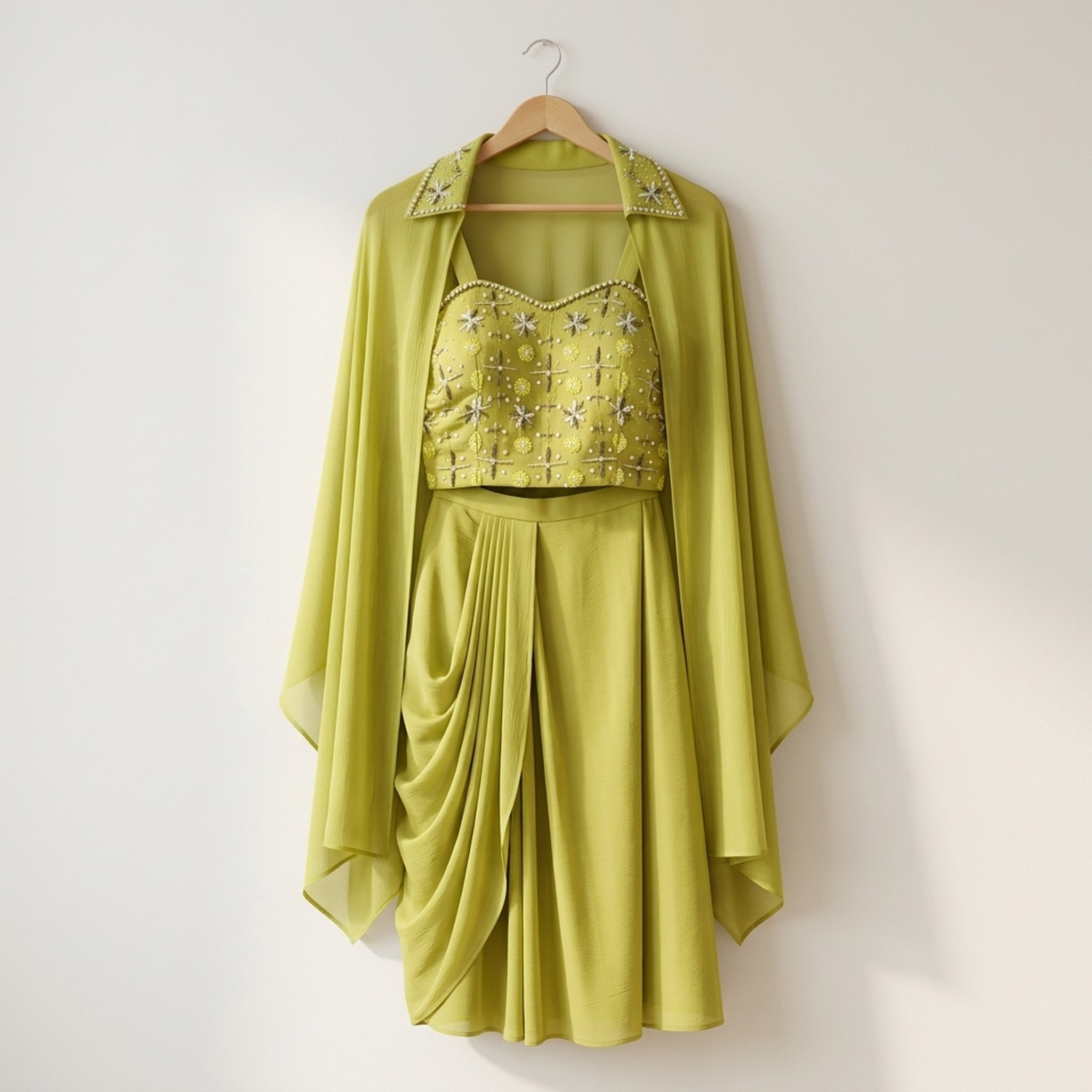 Noopur Clothing Lime Green Embellished Cape Set(KB333) 3
