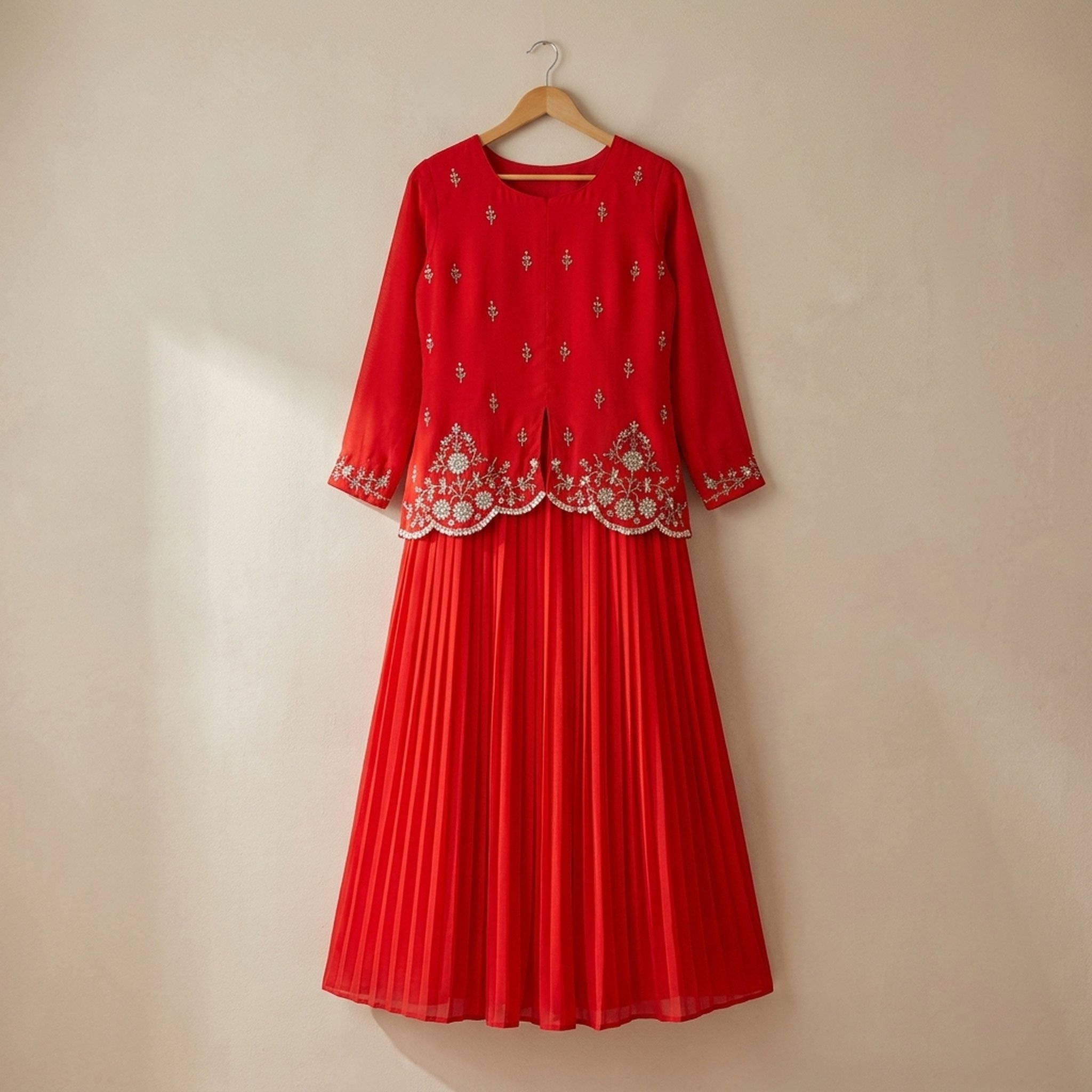 Noopur Clothing Red Embroidered Peplum Skirt Set (na2308) 3