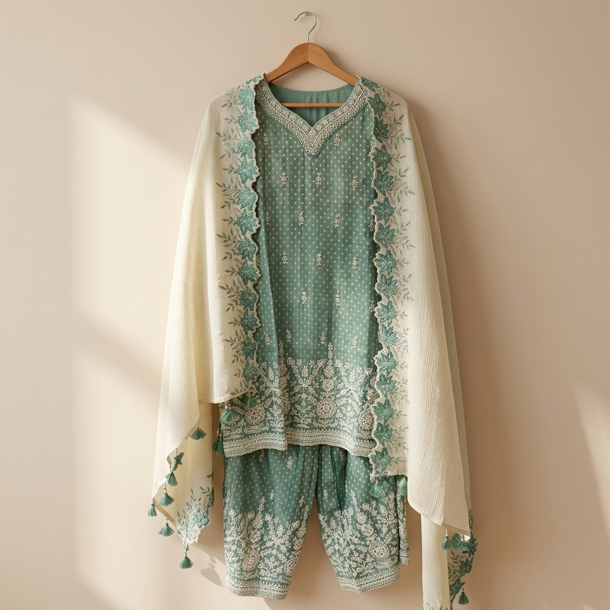 Noopur Clothing Embroidered Sage Green Salwar Suit Set 3