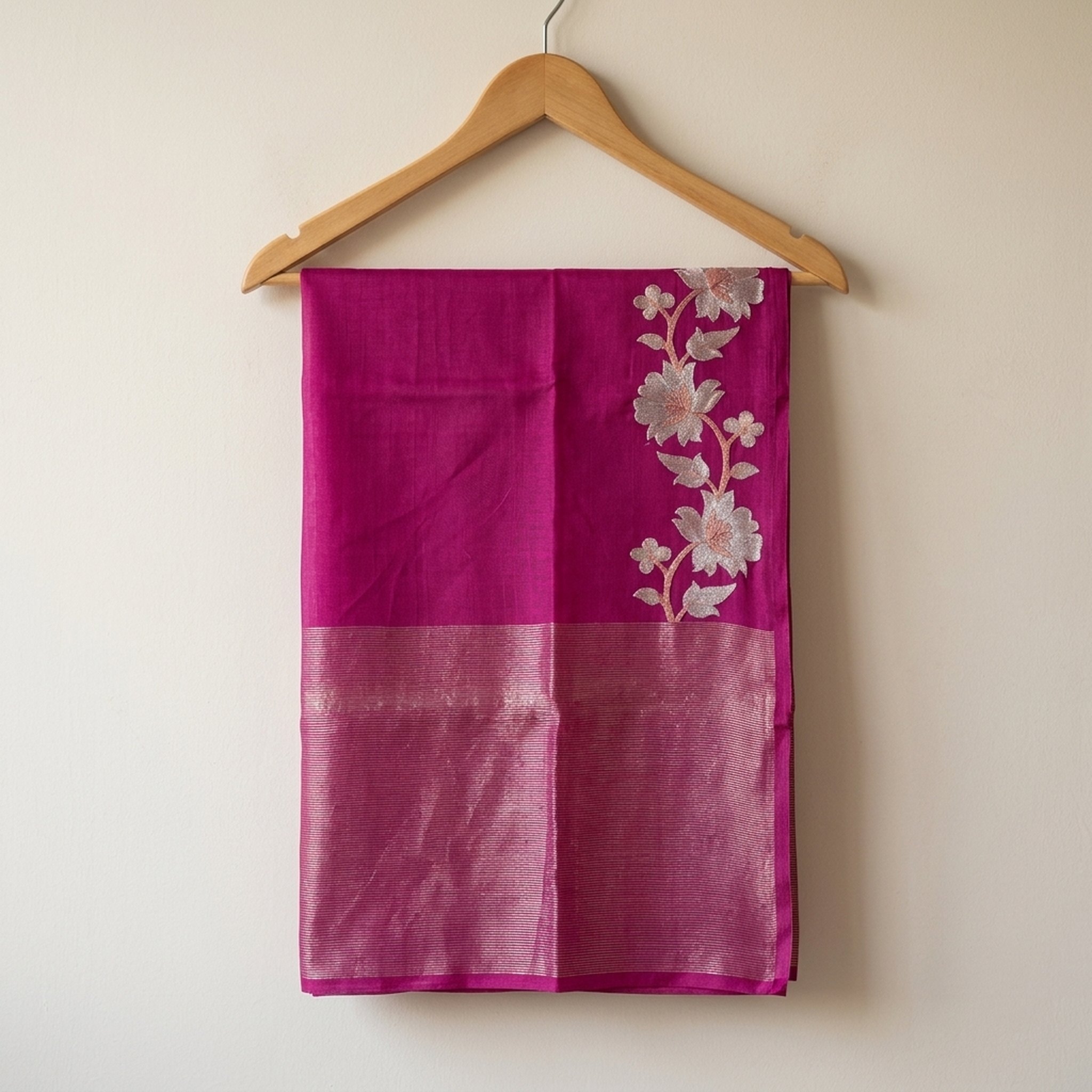 Noopur Clothing Magenta Embroidered Silk Blend Saree 3