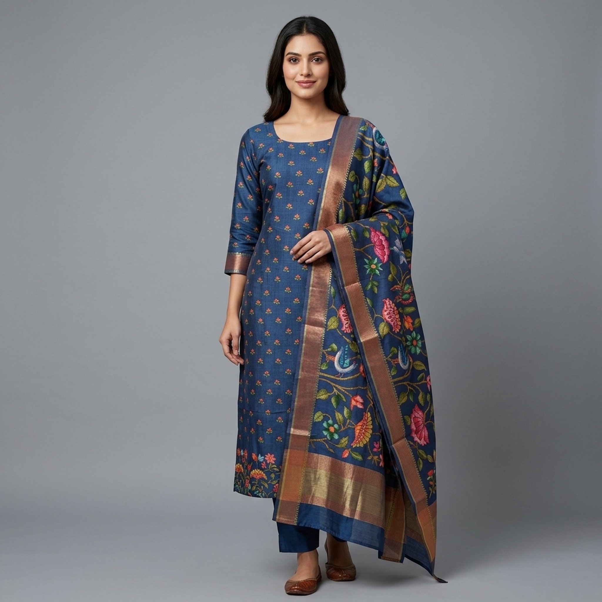 Noopur Clothing Women's Teal Embroidered Kurta Dupatta Set