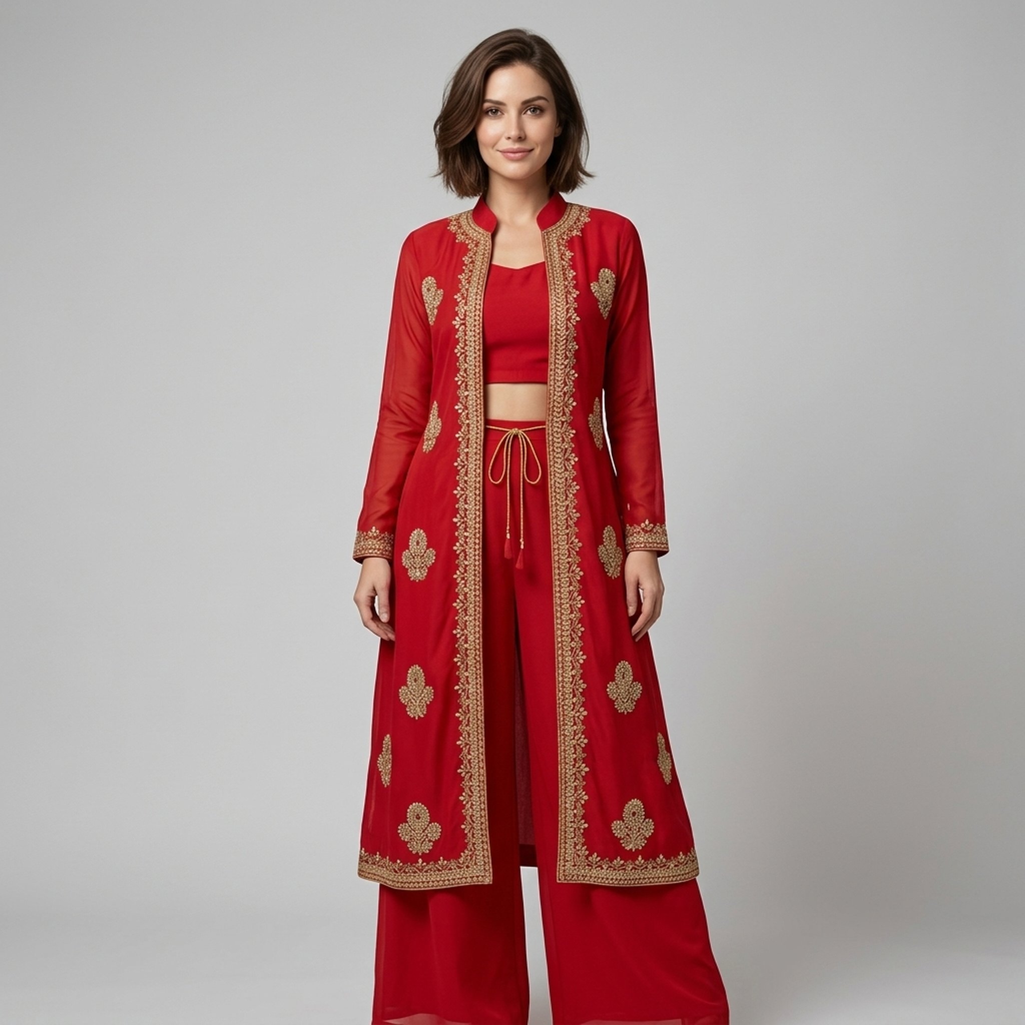 Noopur Clothing Red Embroidered Three-Piece Ethnic Set