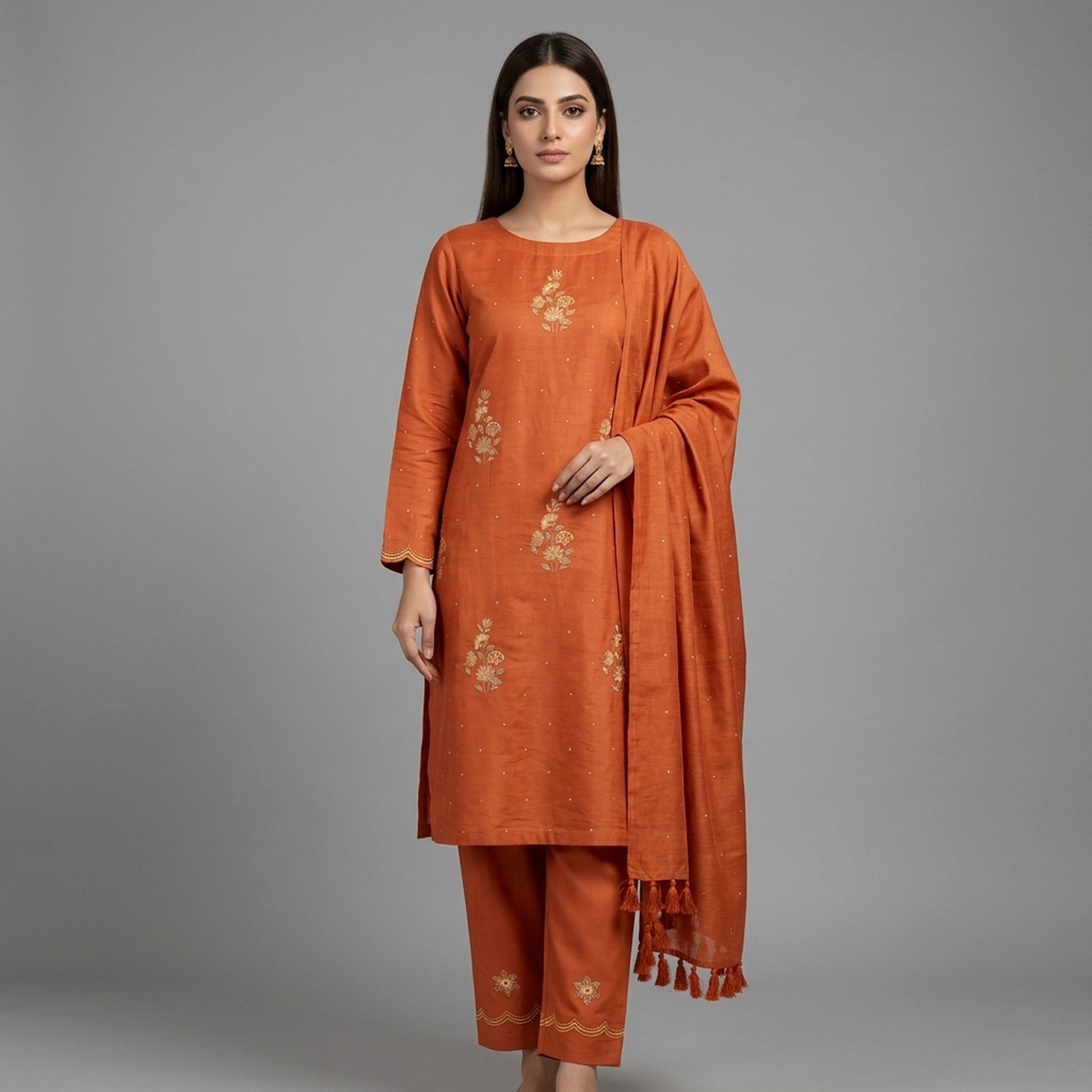 Noopur Clothing Orange Embroidered Kurta Set with Dupatta  j-17