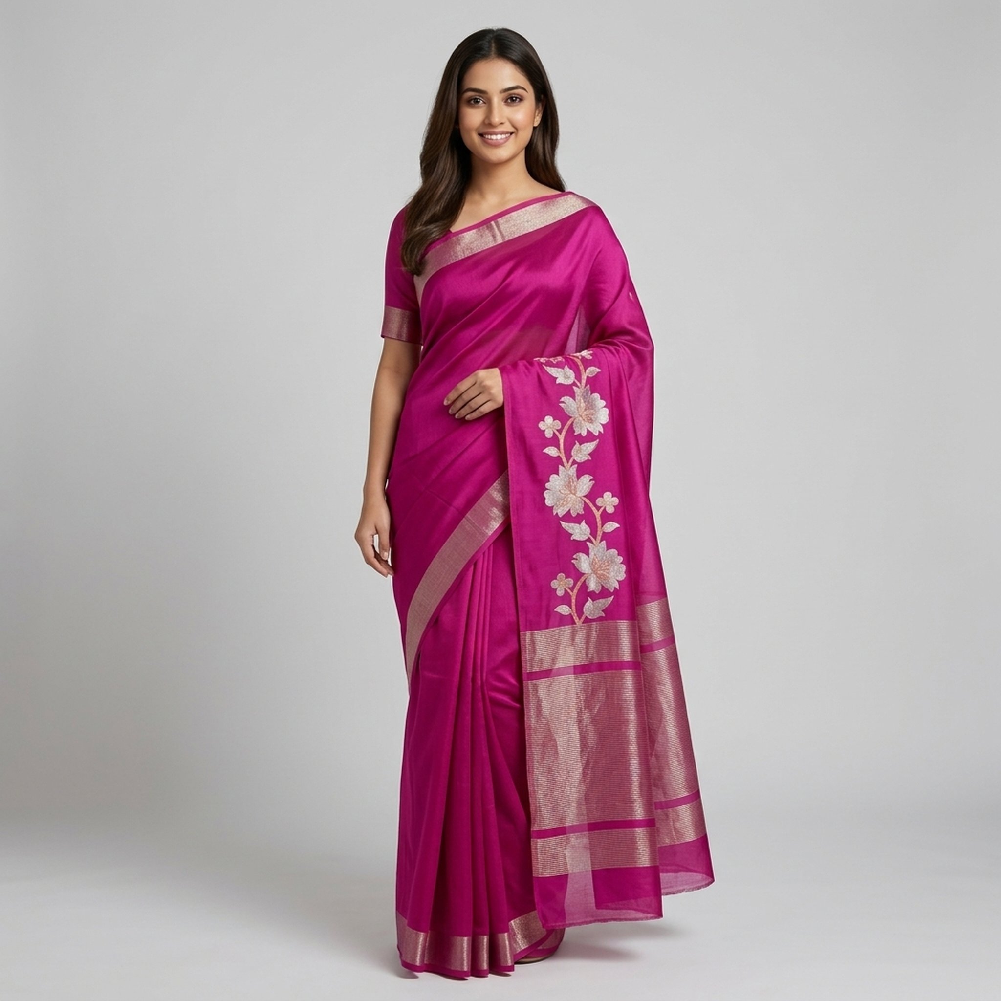 Noopur Clothing Magenta Embroidered Silk Blend Saree