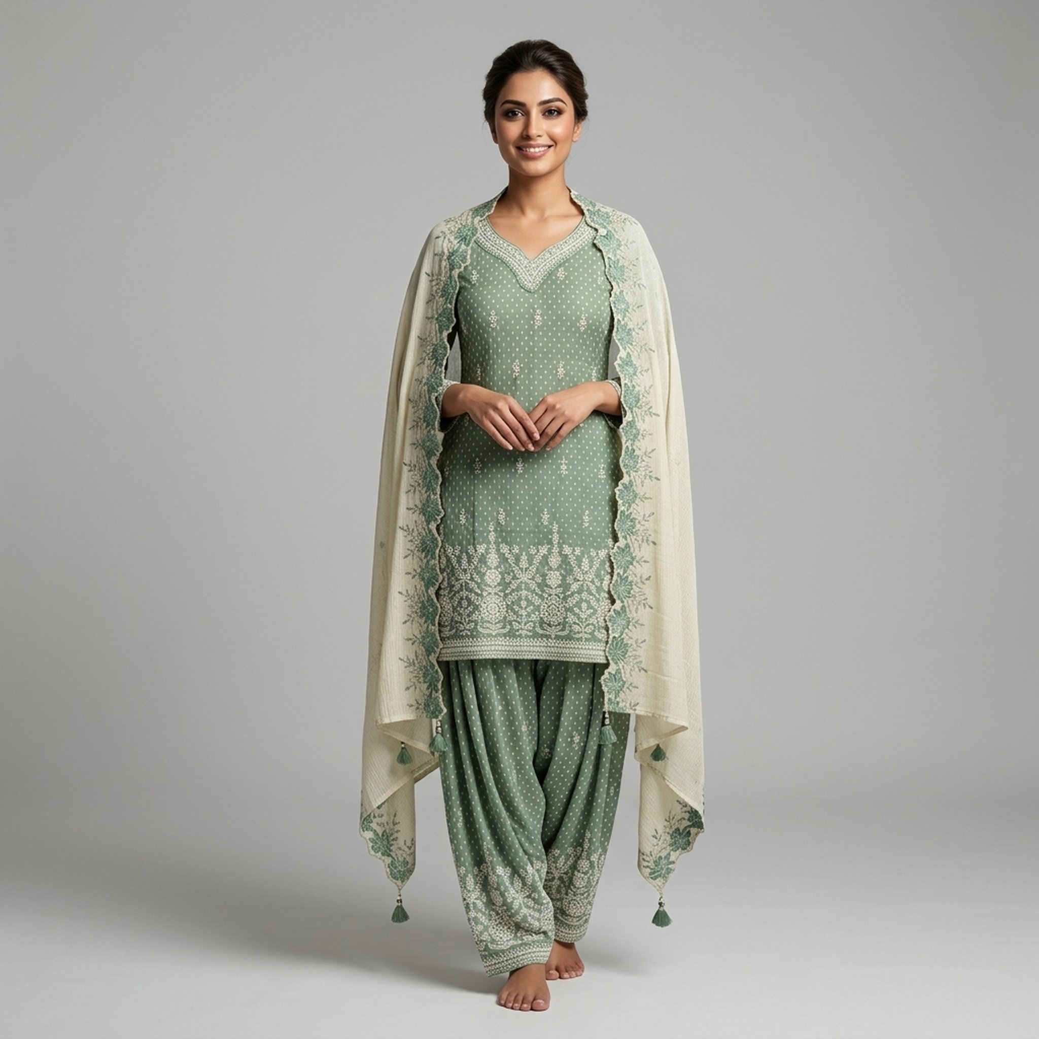 Noopur Clothing Embroidered Sage Green Salwar Suit Set