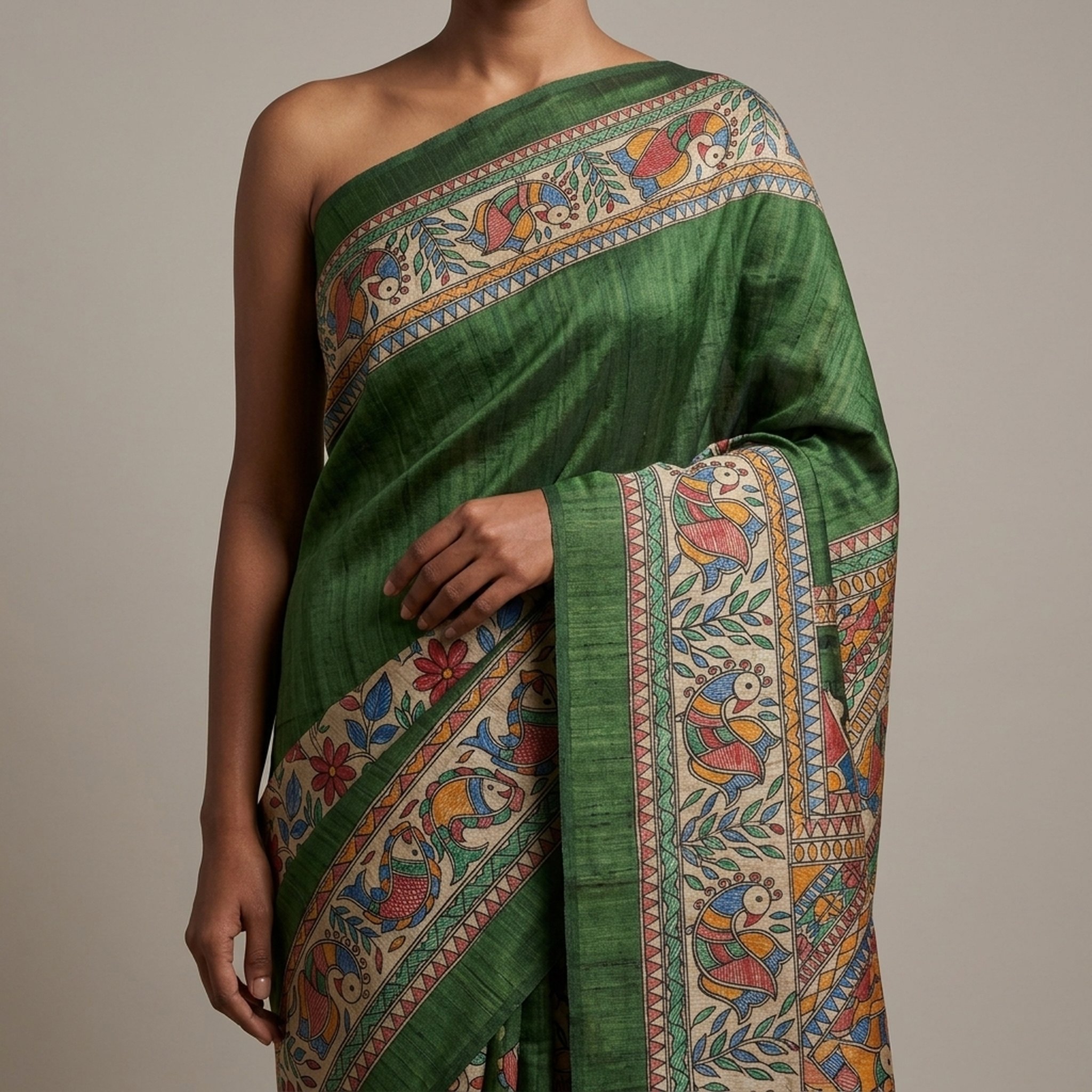 Noopur Clothing Green Handpainted Tussar Silk Saree 2