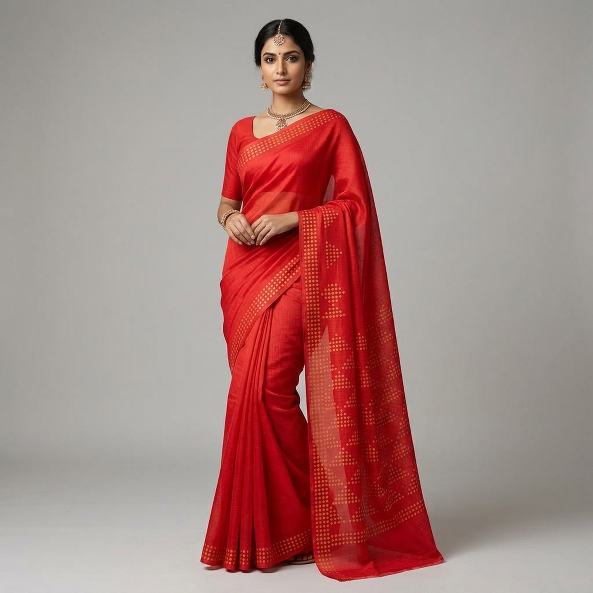 Noopur Clothing Red Printed Silk Blend Saree