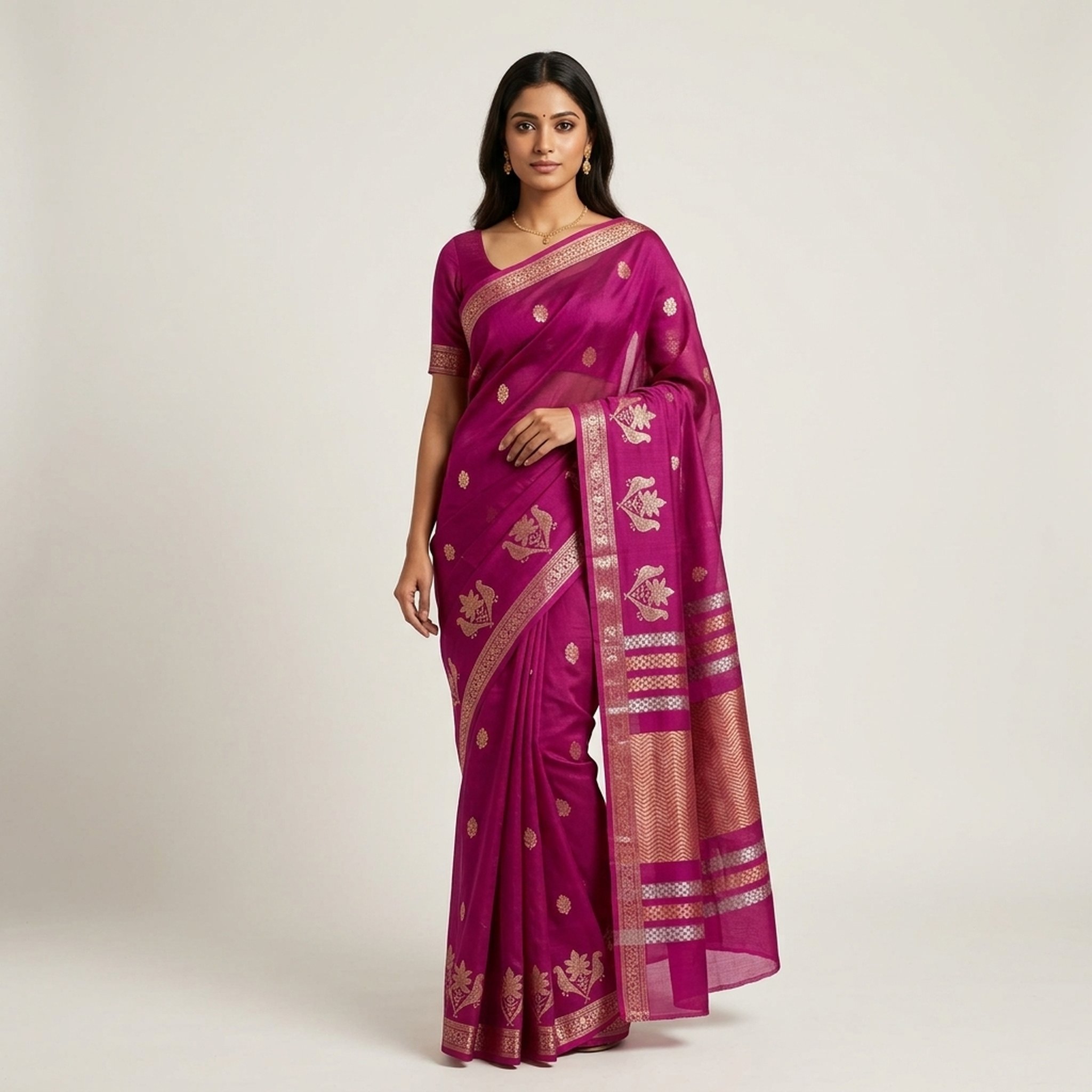 Noopur Clothing Magenta Silk Blend Zari Work Saree