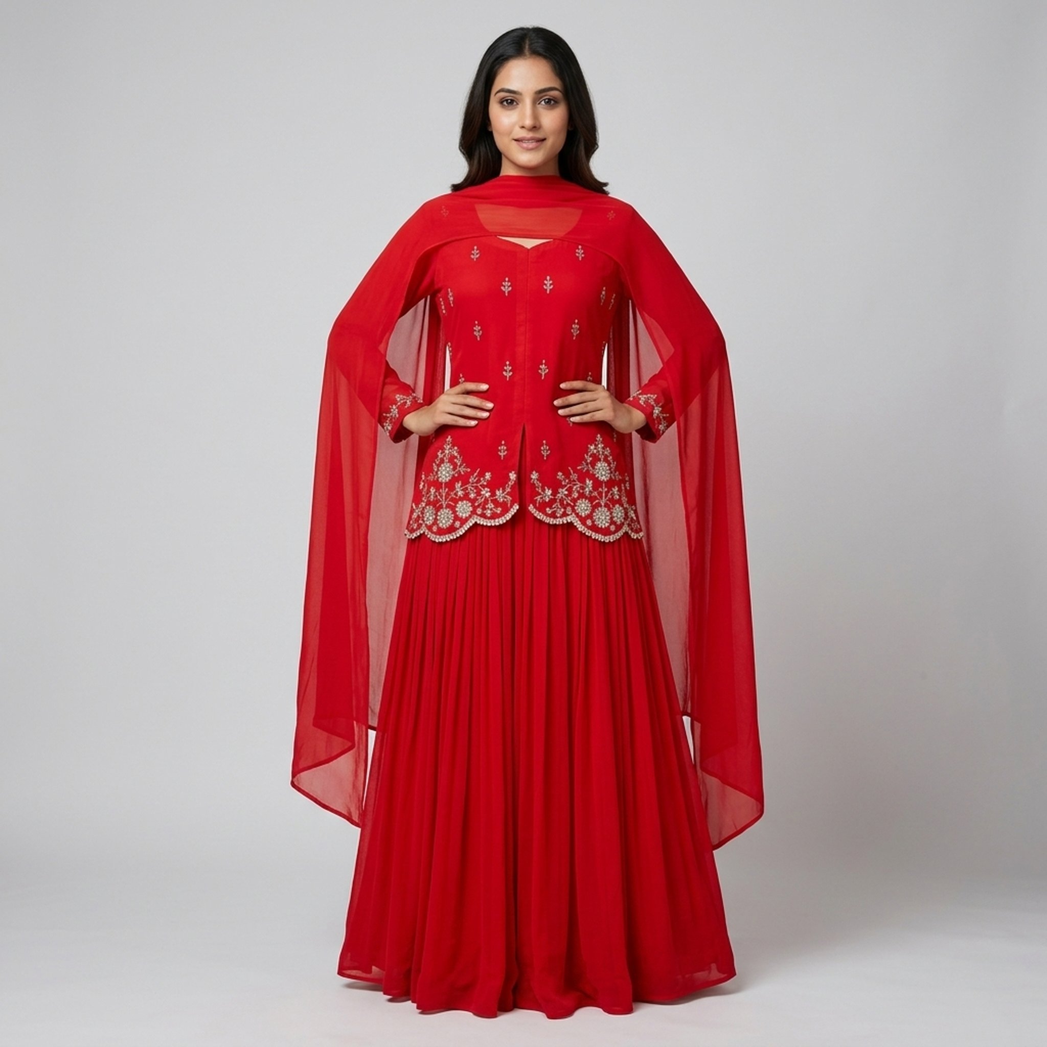 Noopur Clothing Red Embroidered Peplum Skirt Set (na2308)
