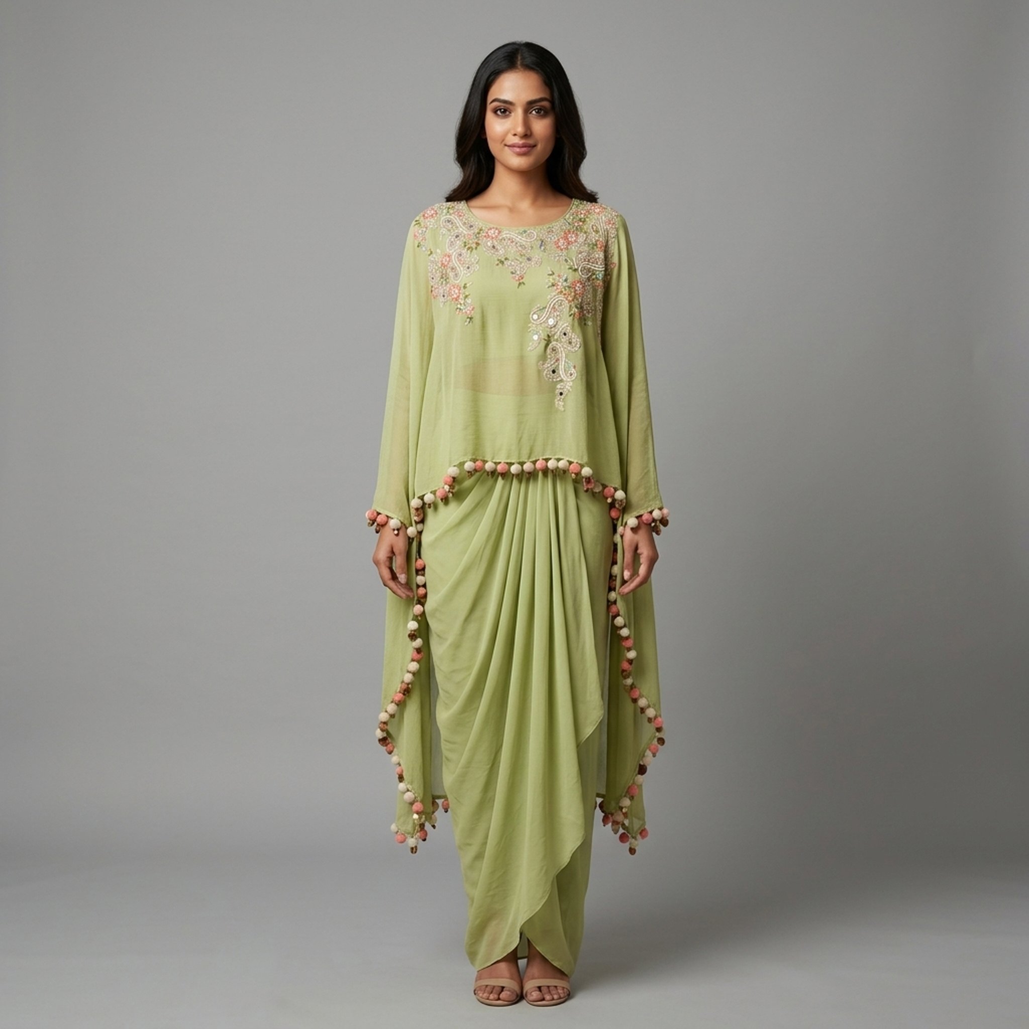 Noopur Clothing Green Embroidered Cape Top Dhoti Set (witoo10)